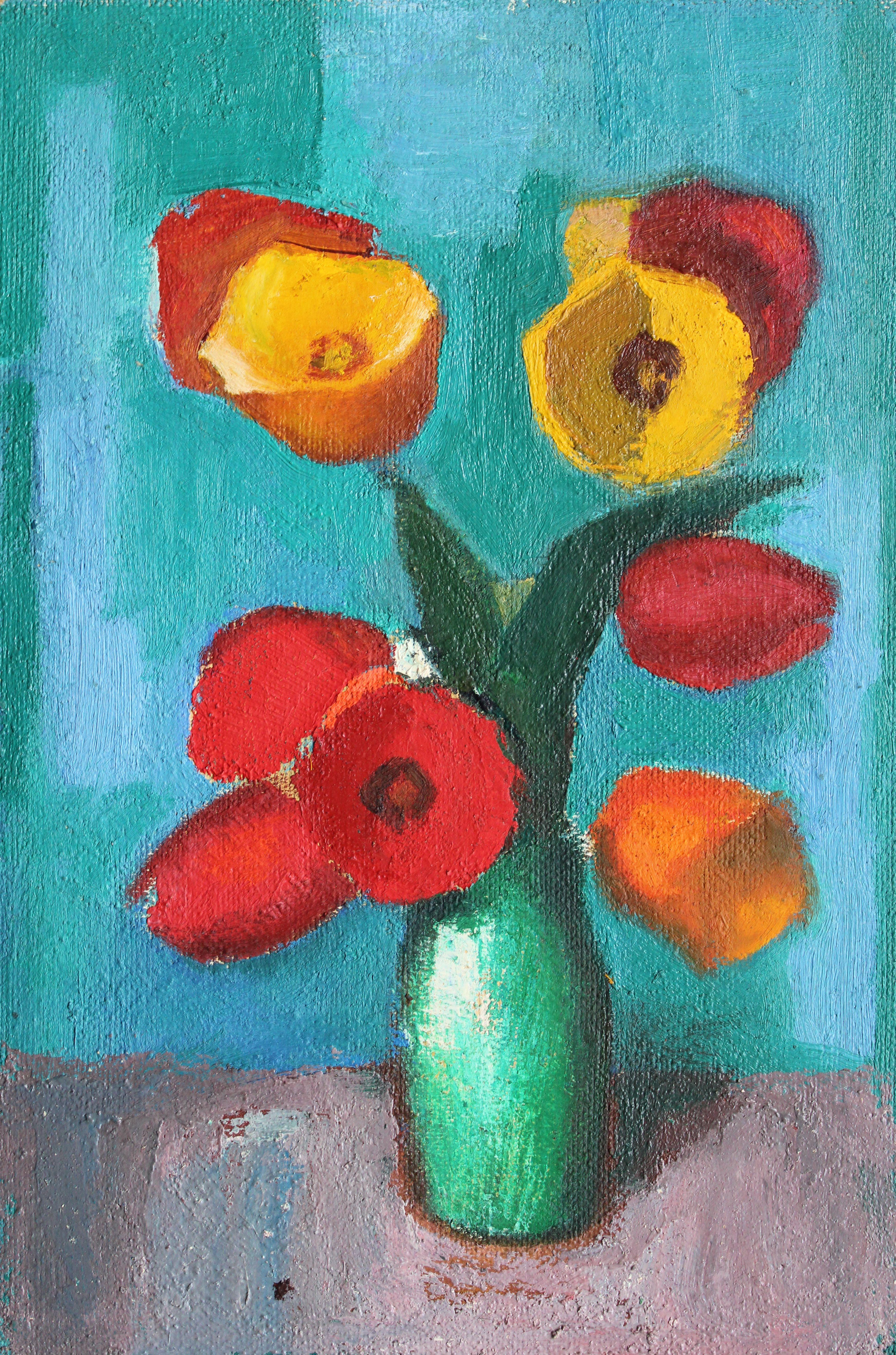 Tulips dans un vase. Huile sur carton, 45 x 30 cm