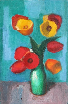 Tulips dans un vase. Huile sur carton, 45 x 30 cm