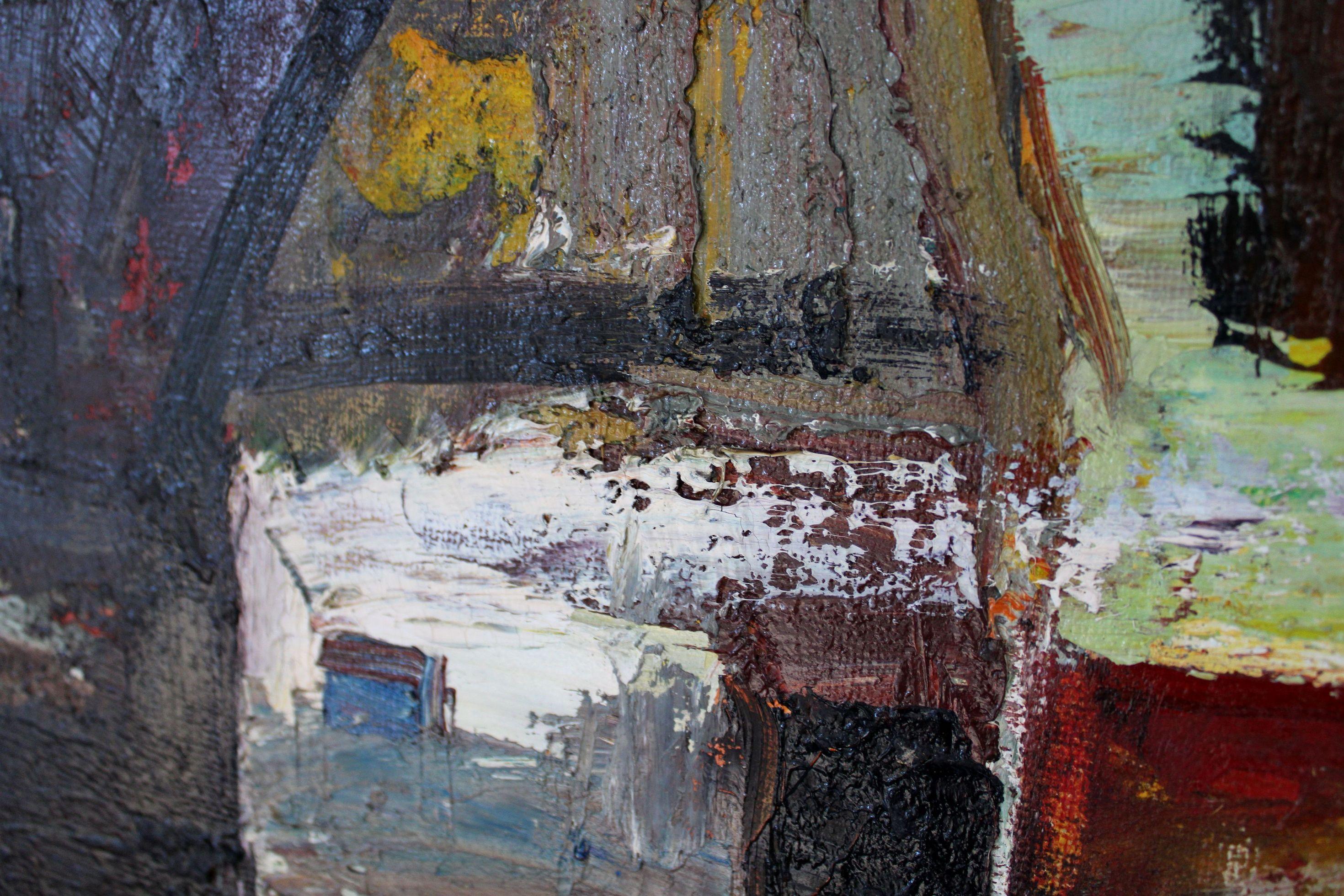 Dorf. Öl auf Tafel, 74 x 85 cm, Öl im Angebot 1