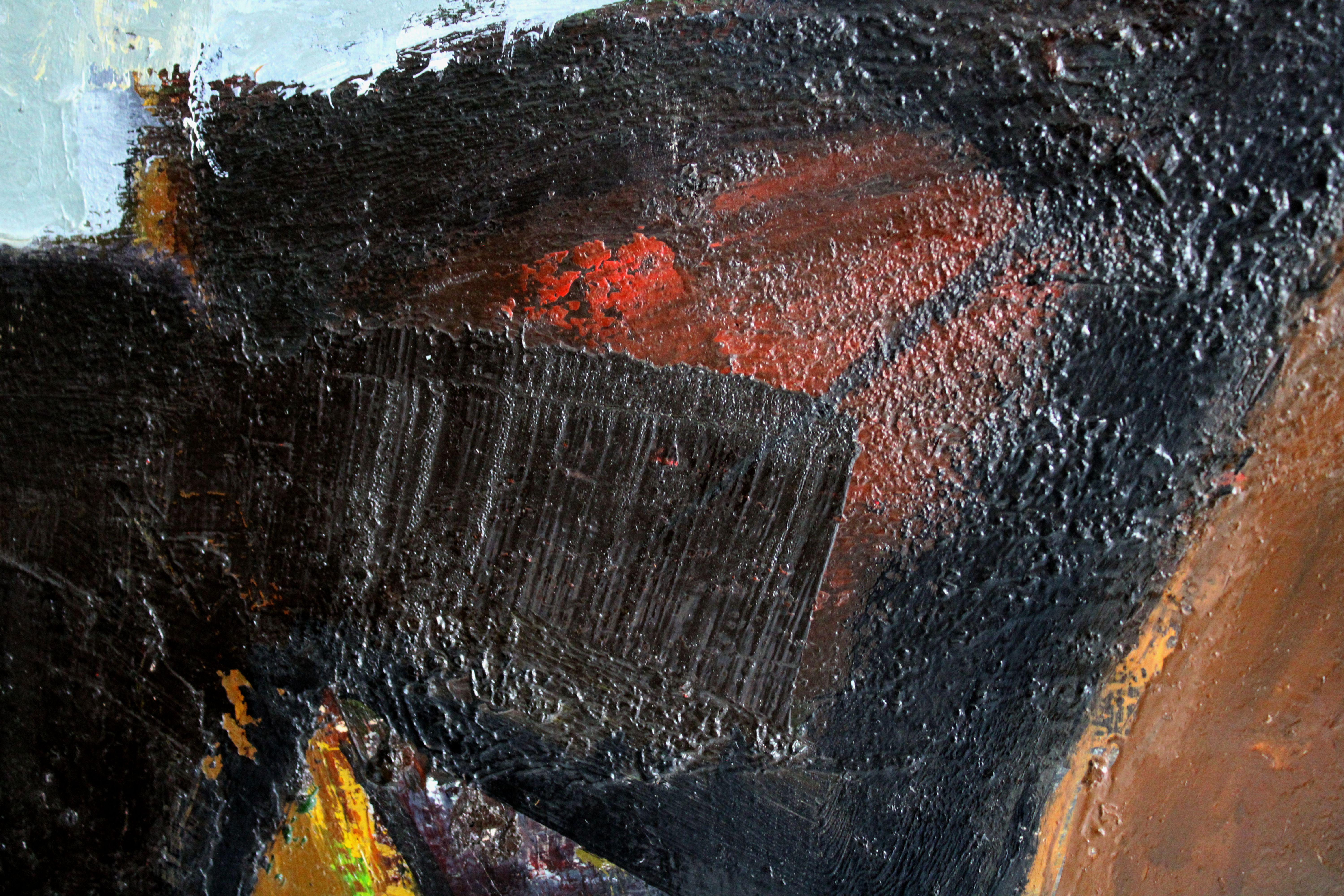 Sobre el pan. 1987, óleo sobre cartón, 81x99 cm - Figurative Painting Negro de Aleksandr Rodin