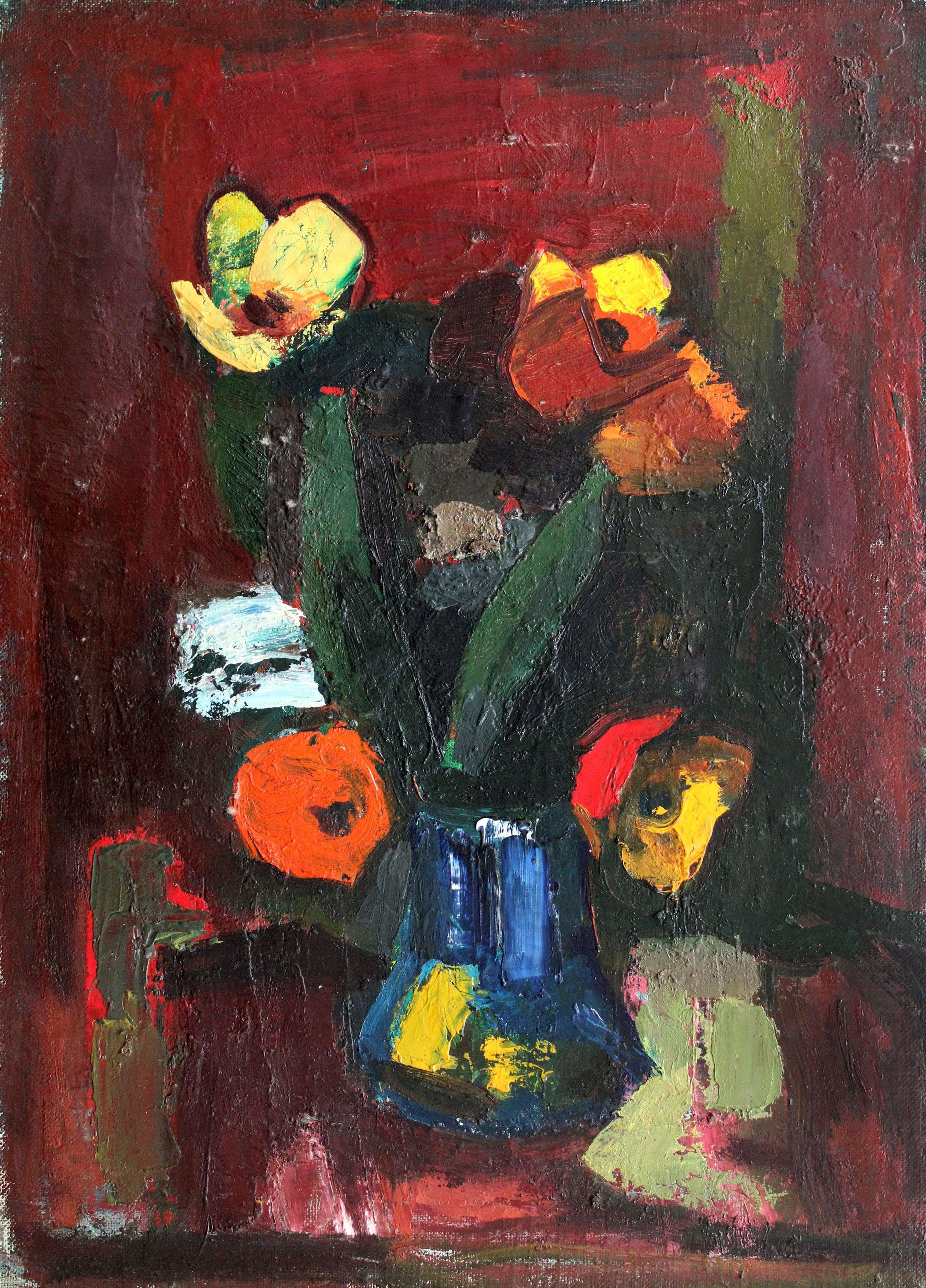 Aleksandr Rodin Interior Painting - Flowers. Canvas, cardboard, oil, 69x50 cm