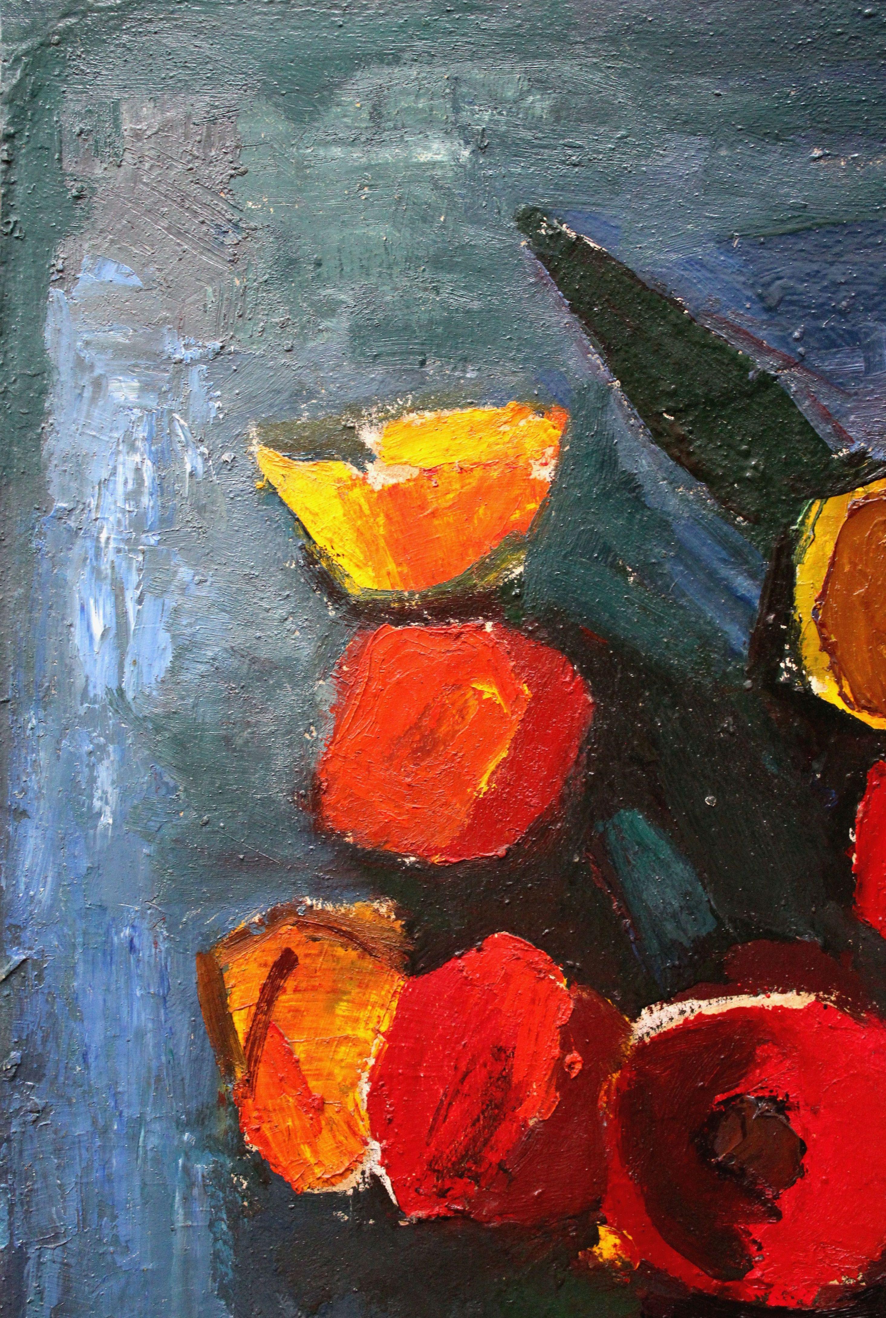 Flowers. Oil on cardboard, 71.5x56 cm - Expressionist Painting by Aleksandr Rodin