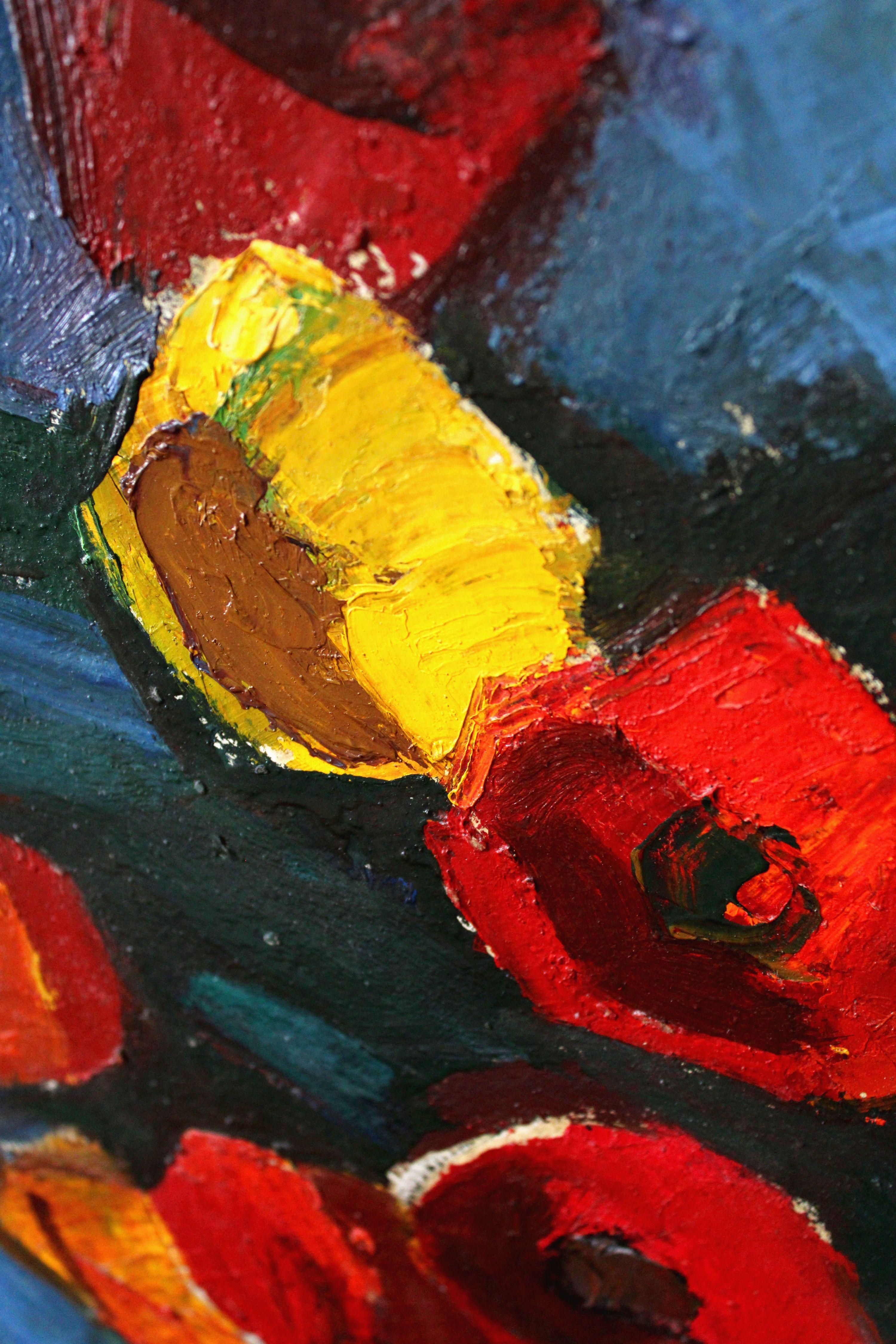 Fiori. Olio su cartone, 71,5x56 cm in vendita 2