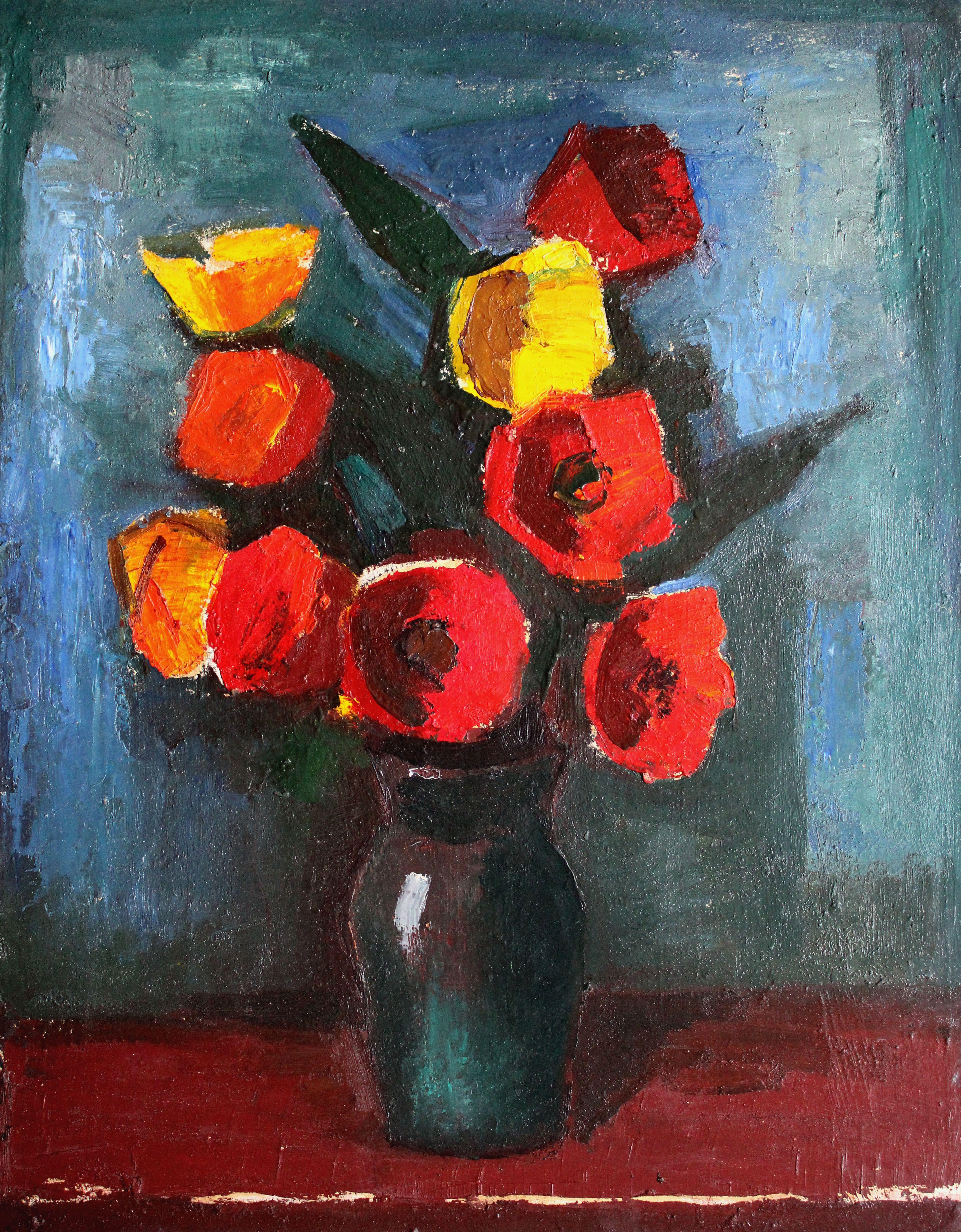 Aleksandr Rodin Interior Painting - Flowers. Oil on cardboard, 71.5x56 cm