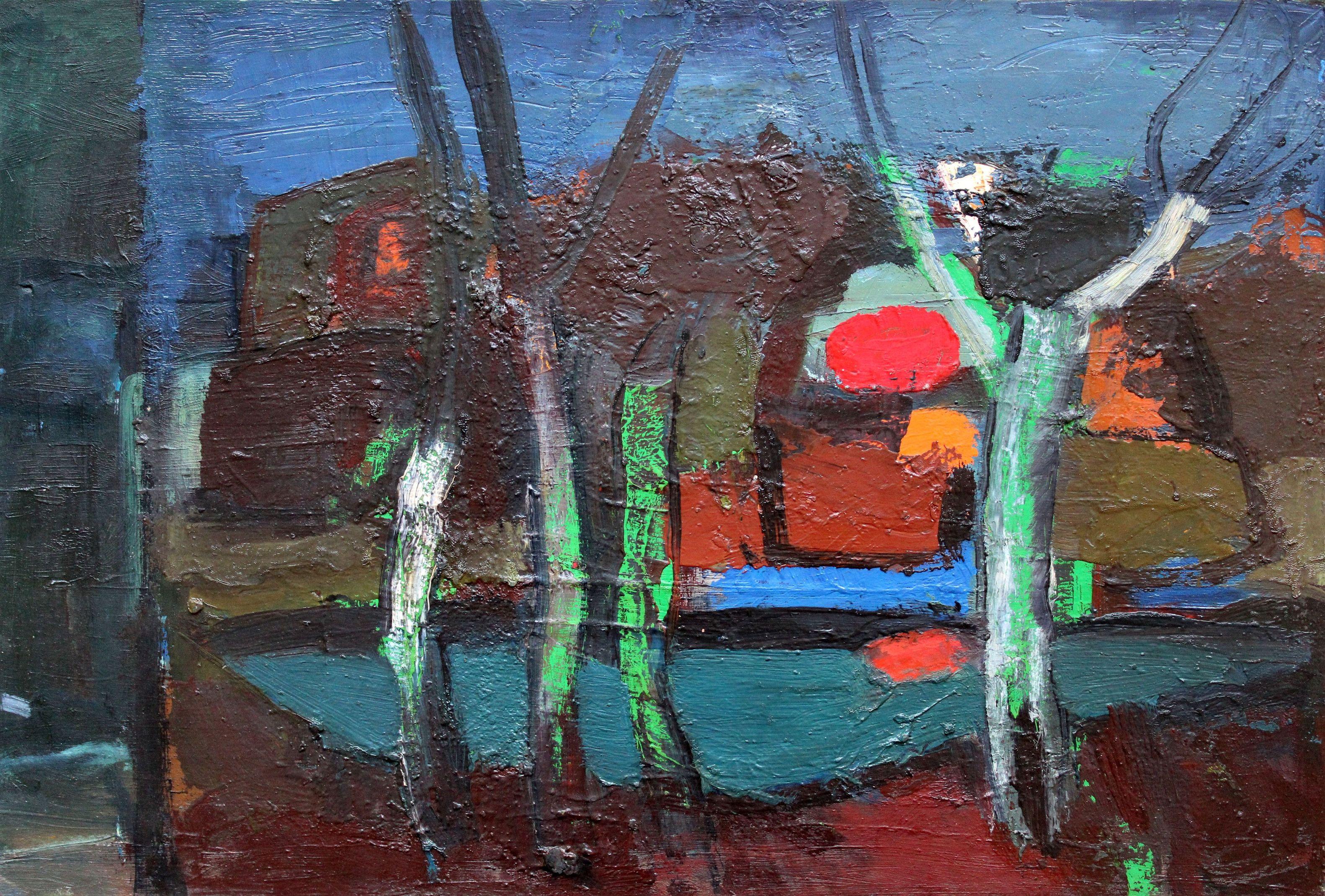 Landscape by the river. Oil on cardboard, 47.5x69.5 cm
