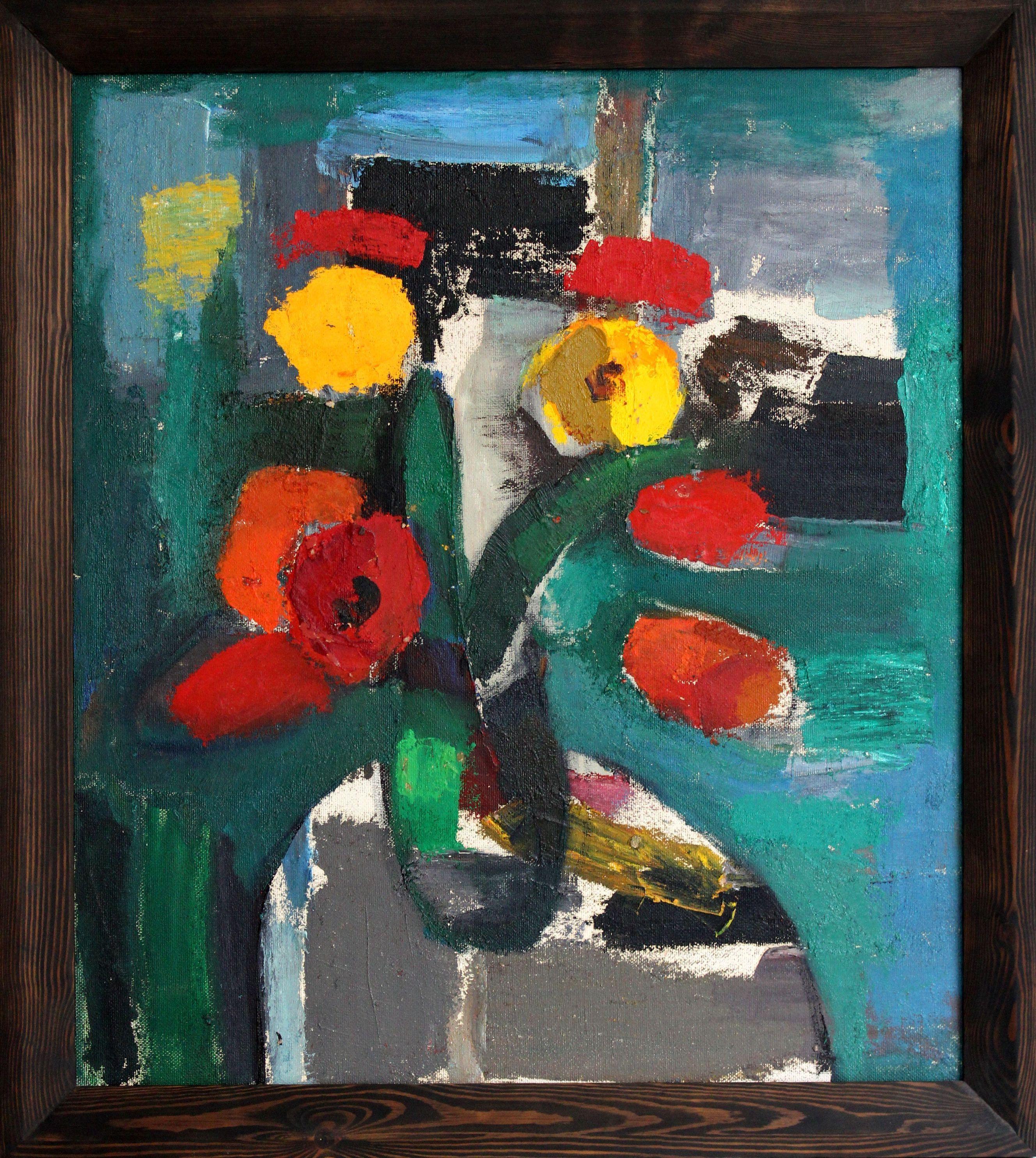 Naturaleza muerta con tulipanes. Cartón, óleo, 85x74 cm - Painting de Aleksandr Rodin