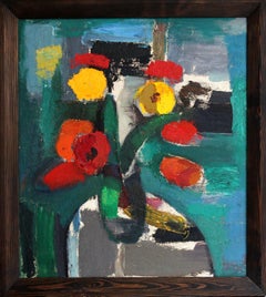 Stilleben mit Tulpen. Pappe, Öl, 85x74 cm