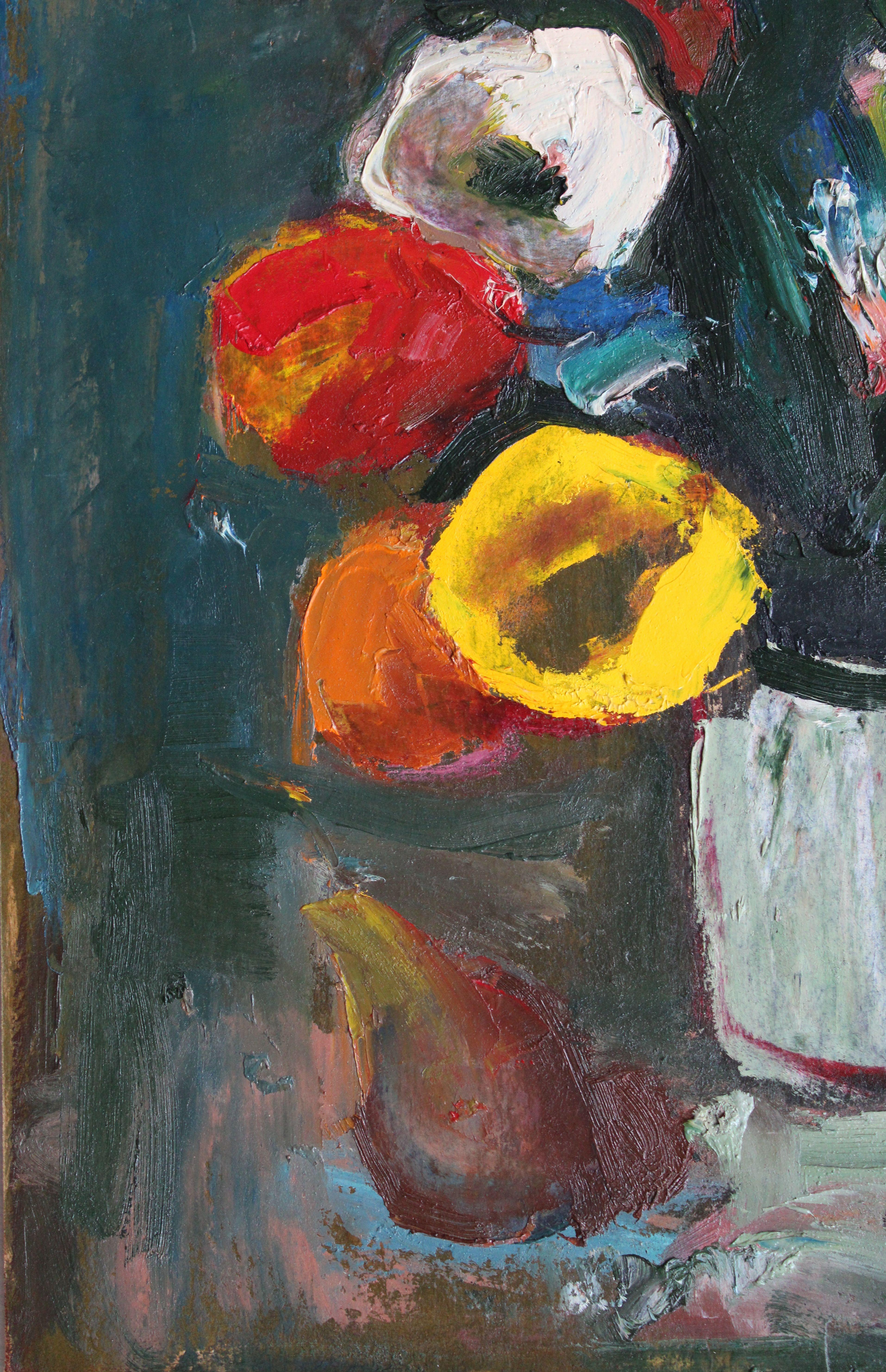 Tulipanes con pera. Óleo sobre cartón, 50x40 cm - Painting de Aleksandr Rodin