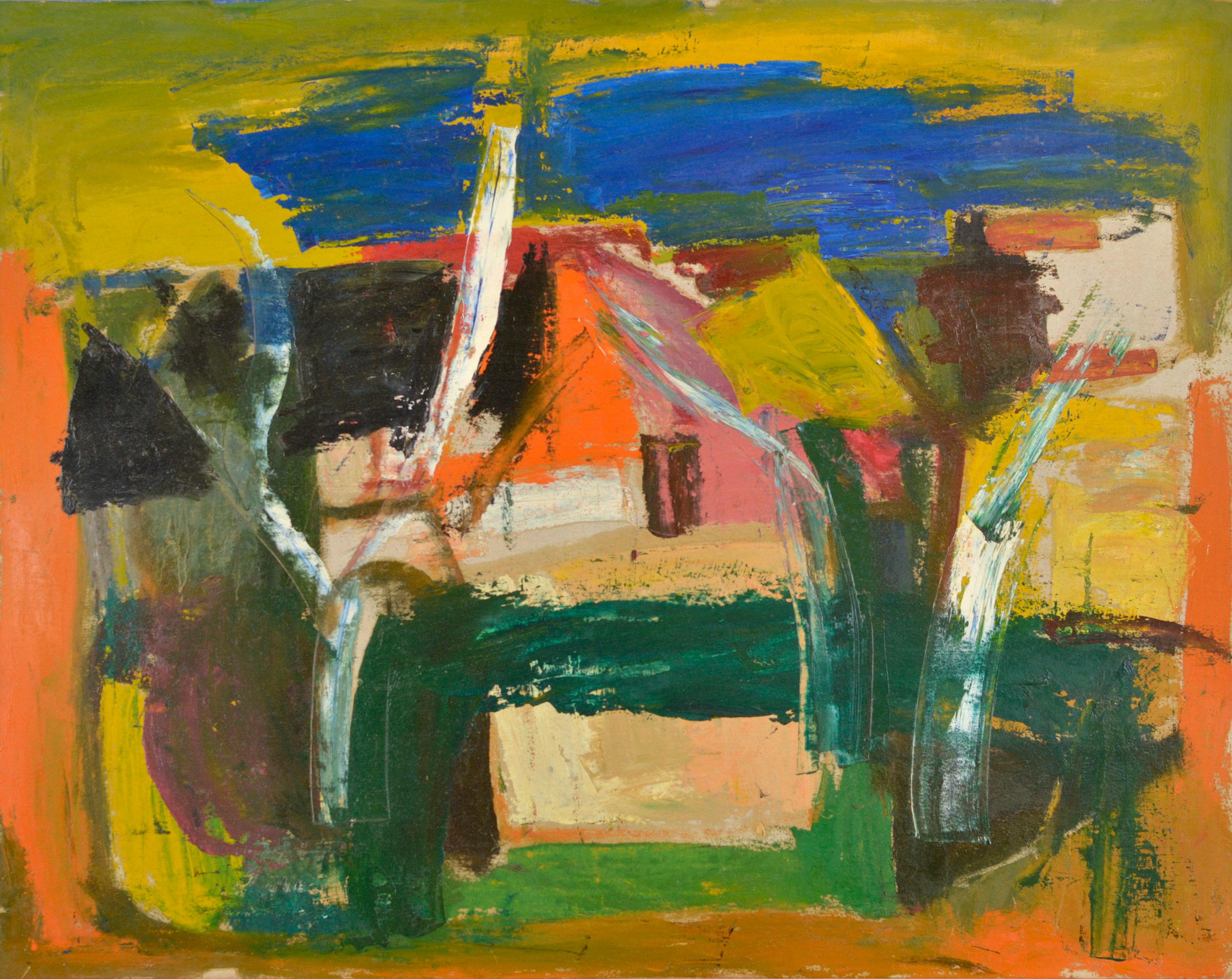 Village. Oil on cardboard, 79. 5 x 100. 5 cm