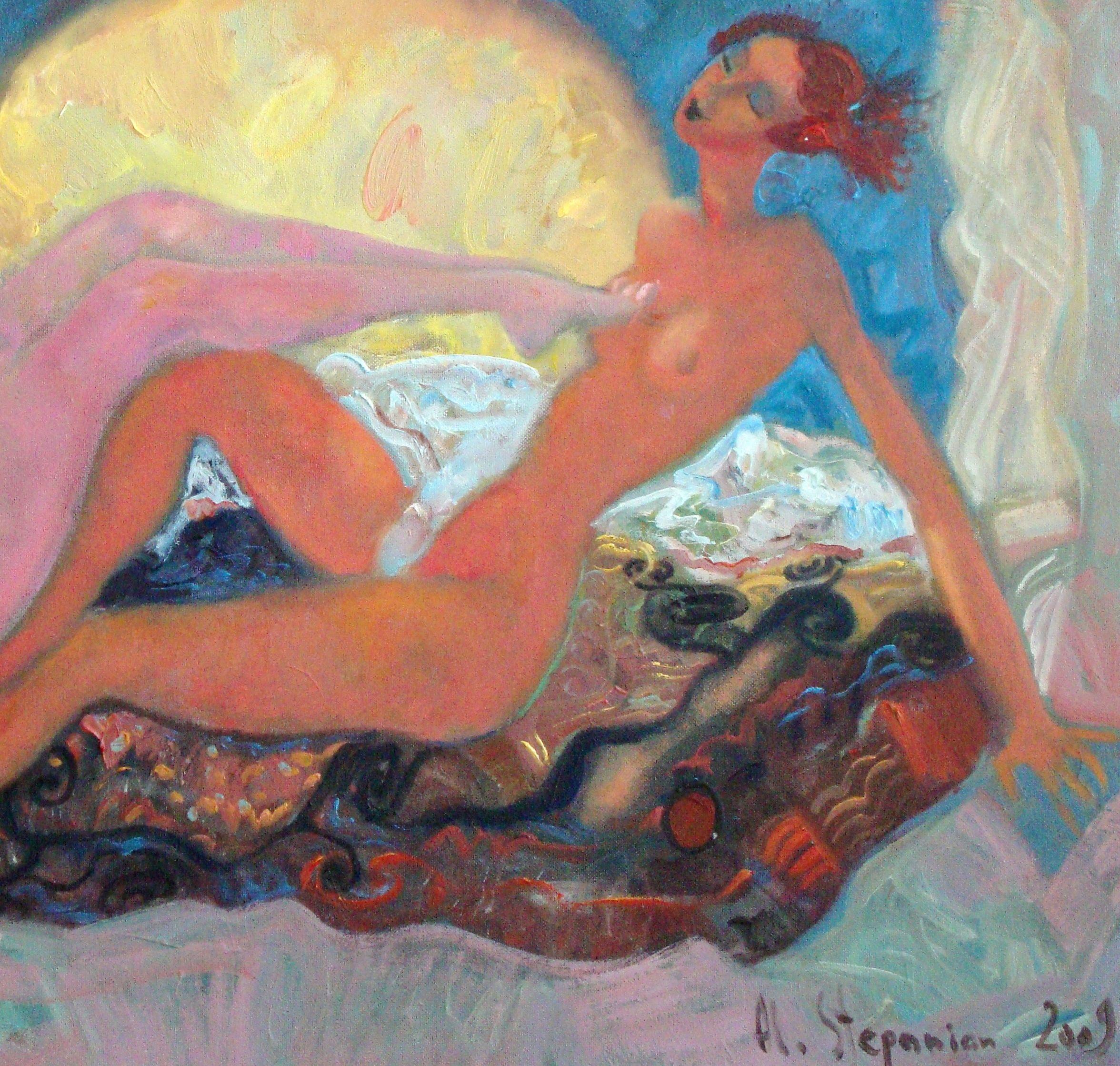 Doppelter Akt, 2009, Öl auf Leinwand, 60x80 cm (Braun), Figurative Painting, von Aleksandr Stepanjan