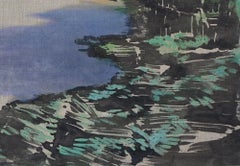 Cedar -  Contemporary Nature Oil Painting, Landscape, Sea View, Bay View