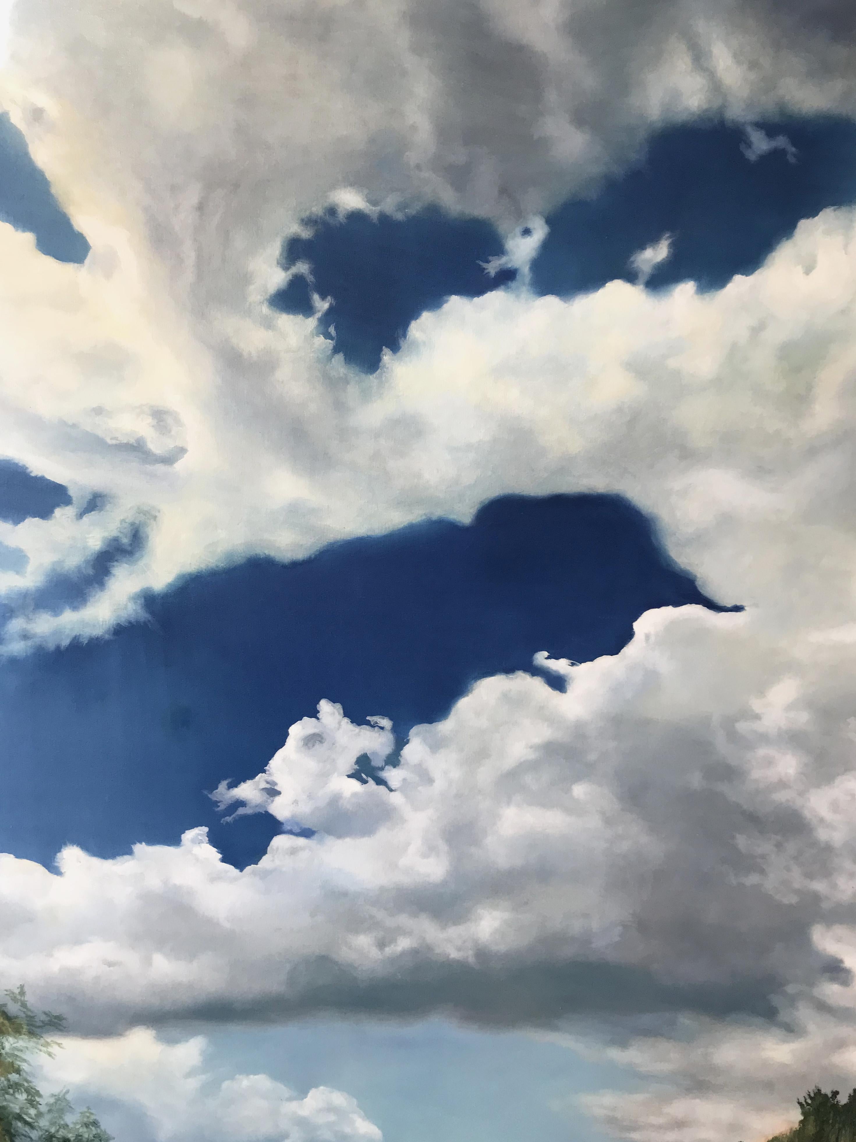 End Of Summer - Large Format Contemporary Nature Oil Painting, Landscape, Sky - Blue Landscape Painting by Aleksandra Batura