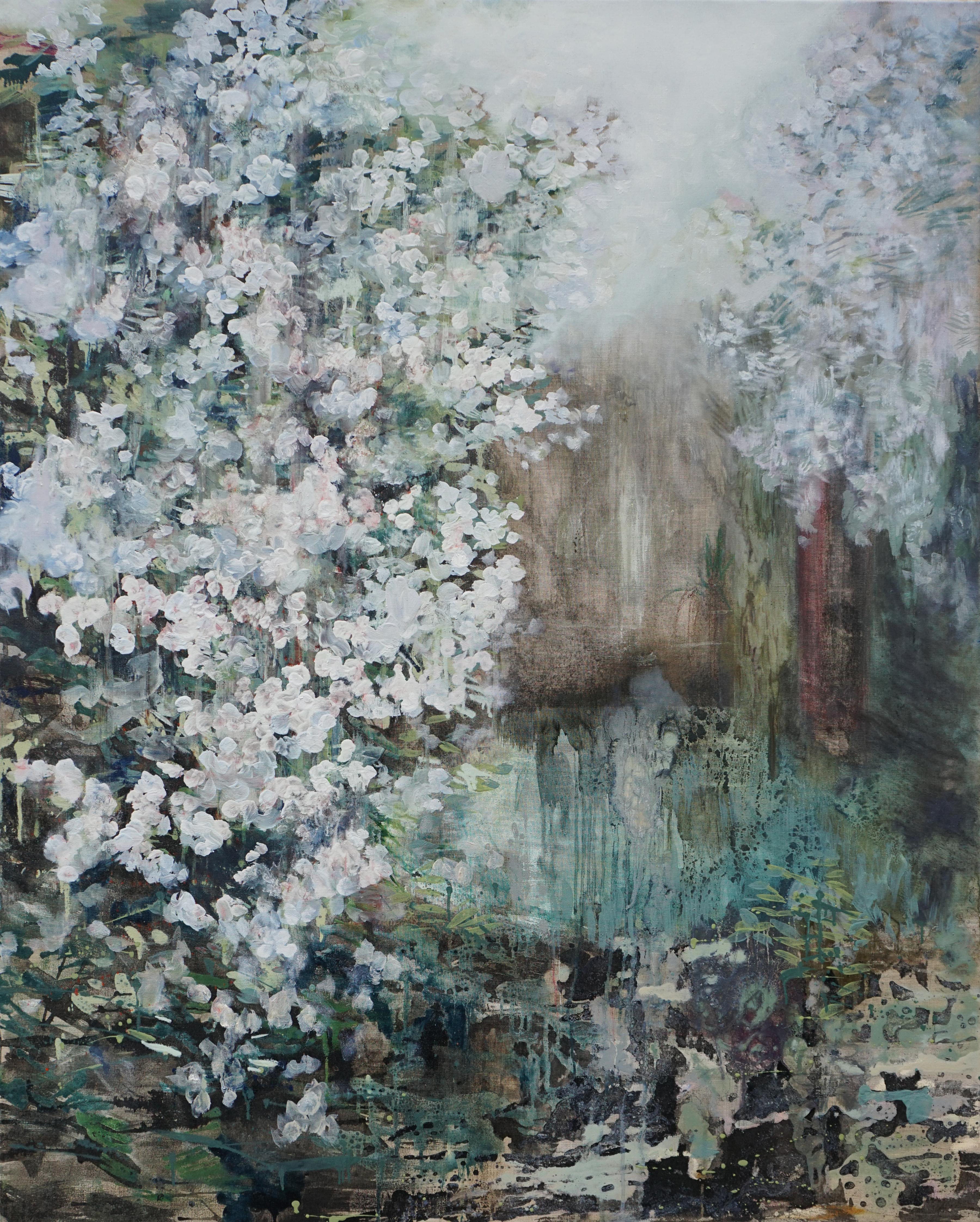 Aleksandra Batura Landscape Painting - FLOWERING - Large Format, Expressive Contemporary Nature, Flowers Oil Painting