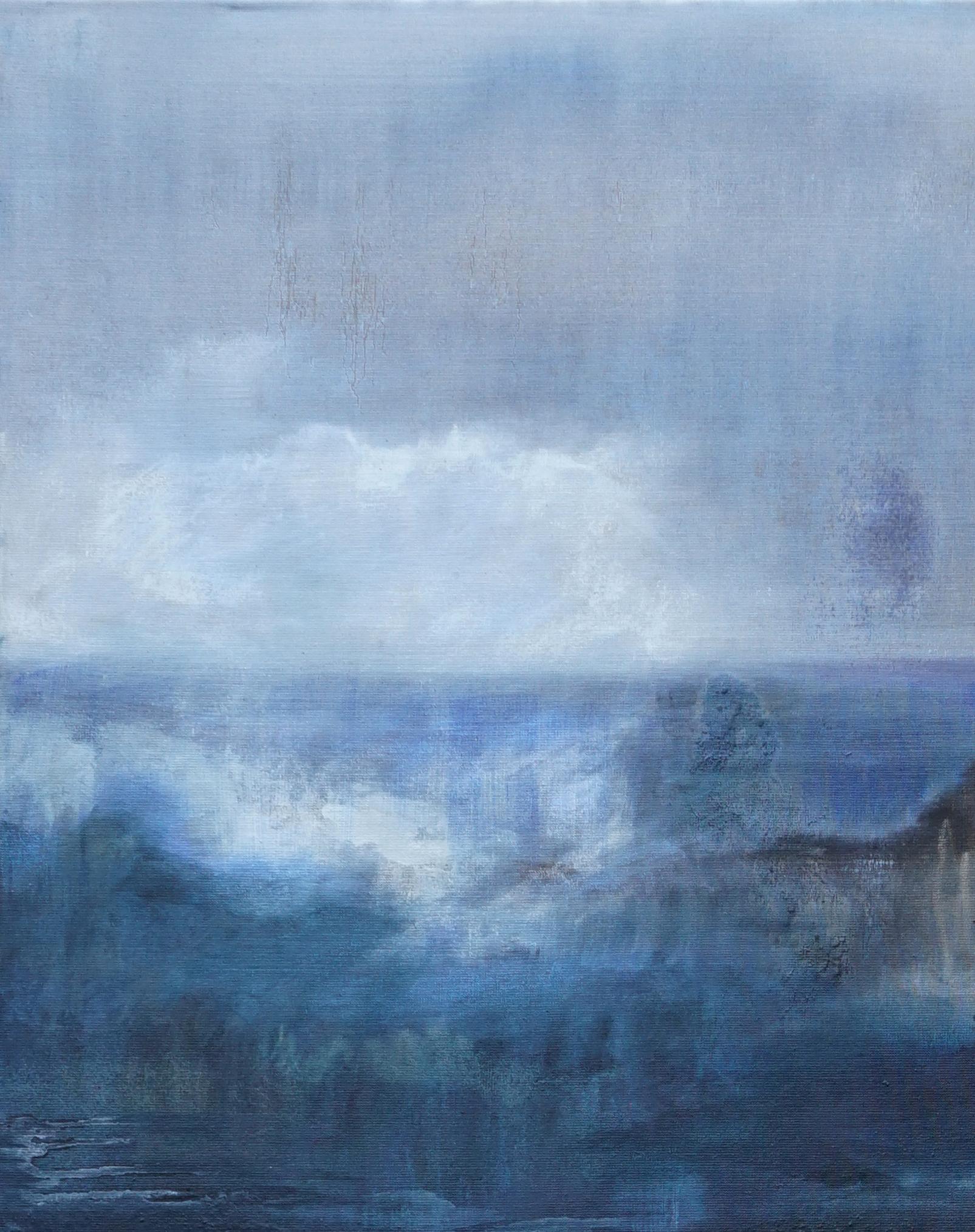 The Bay - Large Format Contemporary Nature Oil Painting, Landscape, Sea View - Purple Landscape Painting by Aleksandra Batura