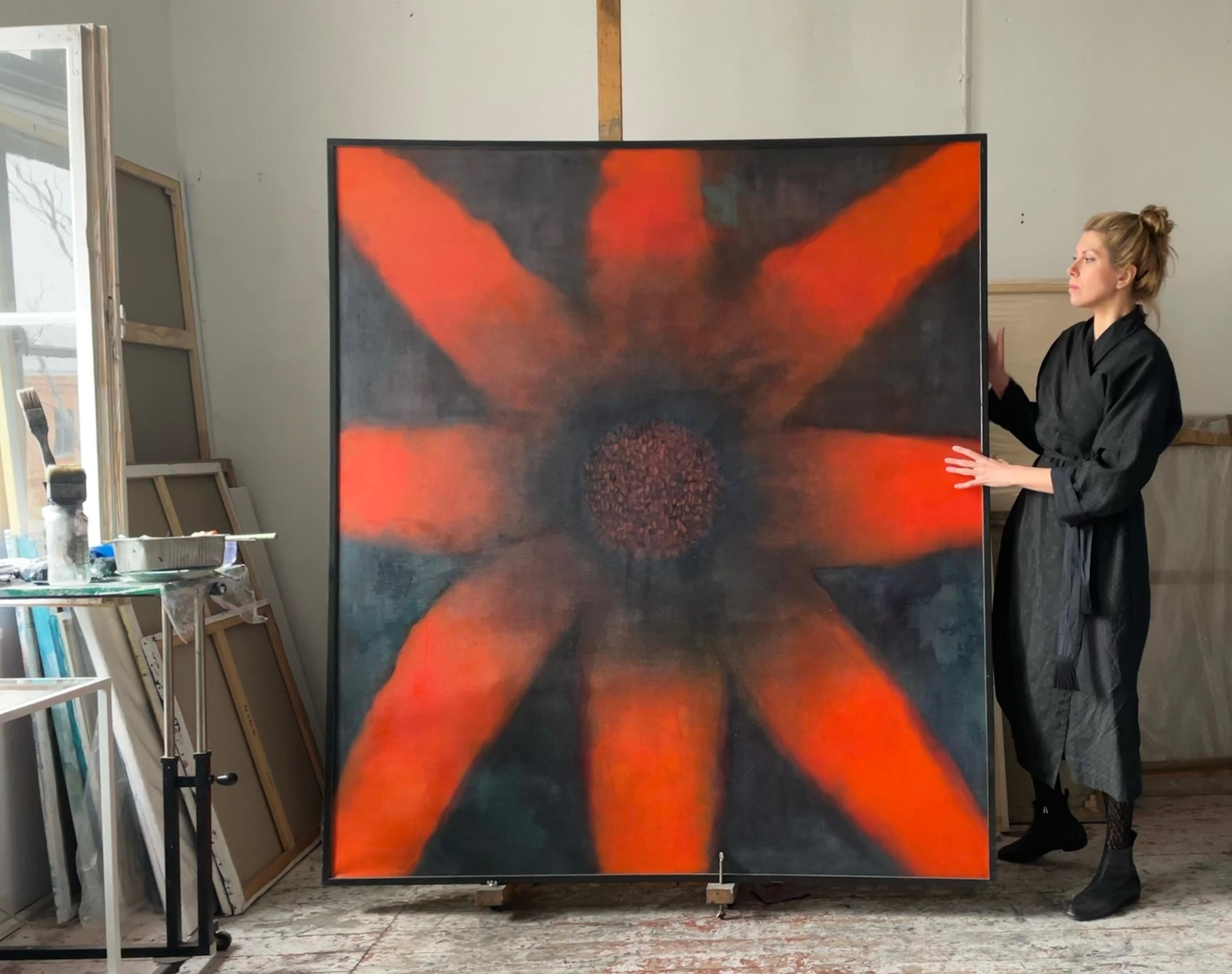The Sun – Großformatige zeitgenössische Natur, Blumengemälde – gerahmt (Zeitgenössisch), Painting, von Aleksandra Batura