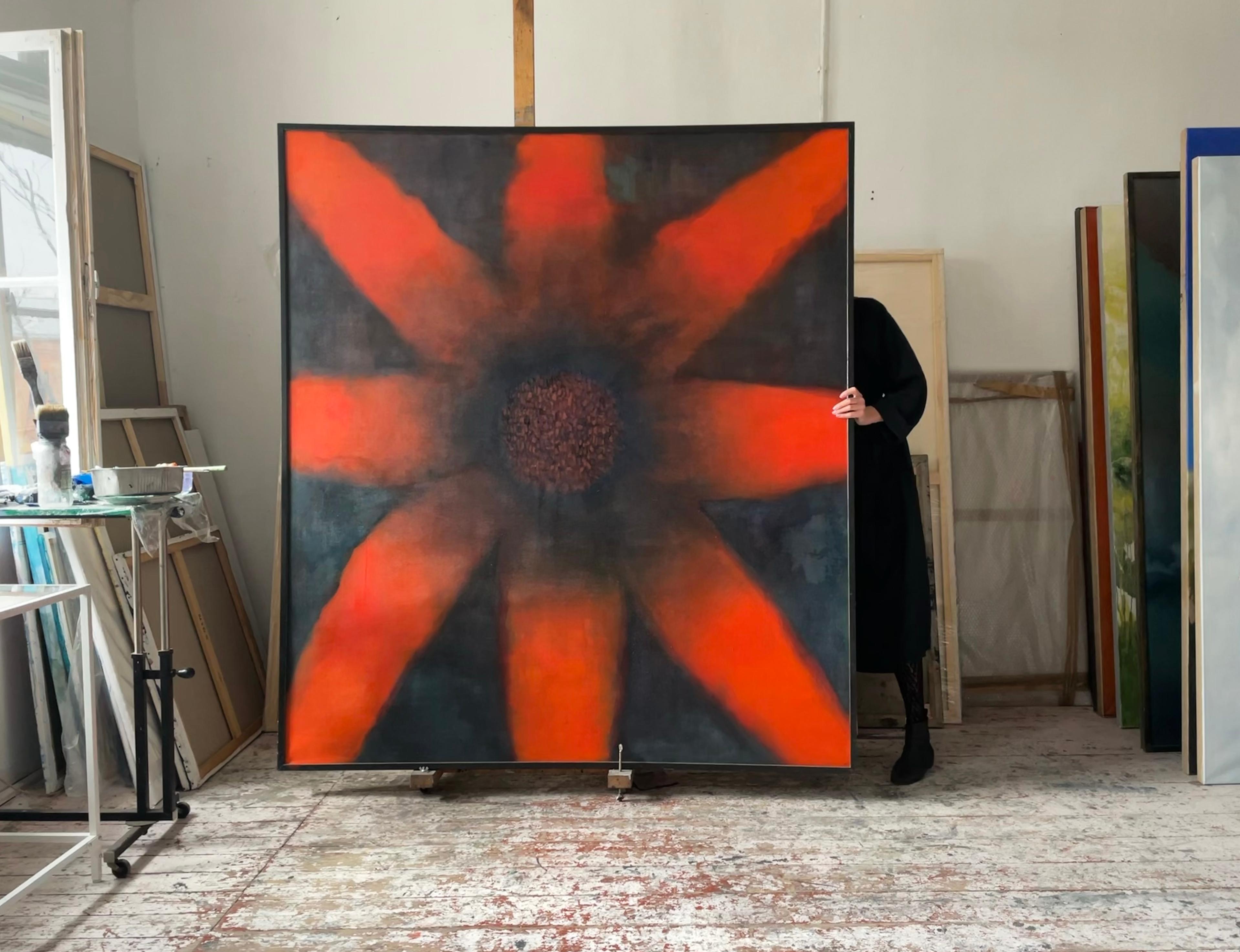The Sun - Large Format Contemporary Nature, Flower Painting - Framed For Sale 2