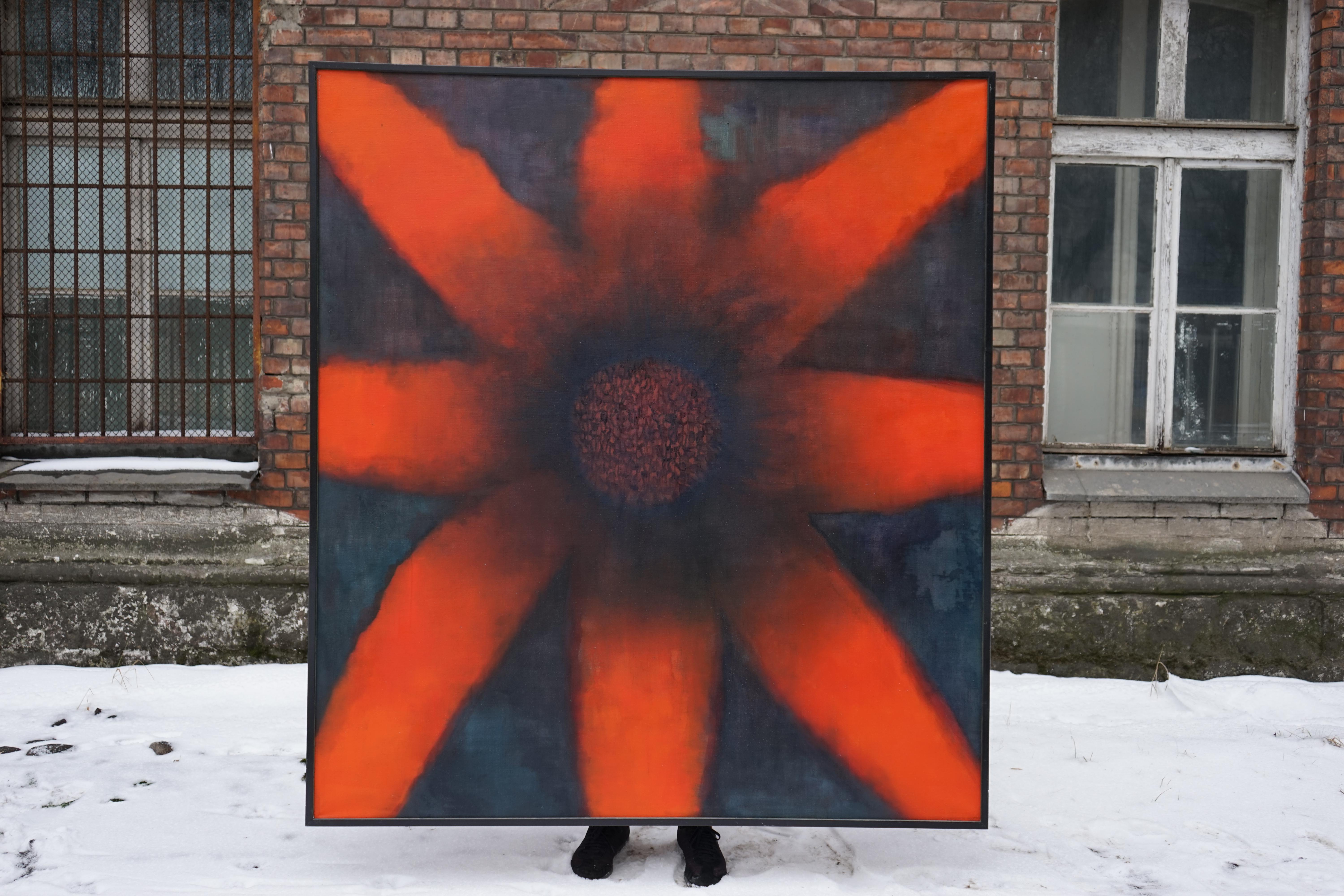 The Sun – Großformatige zeitgenössische Natur, Blumengemälde – gerahmt im Angebot 1