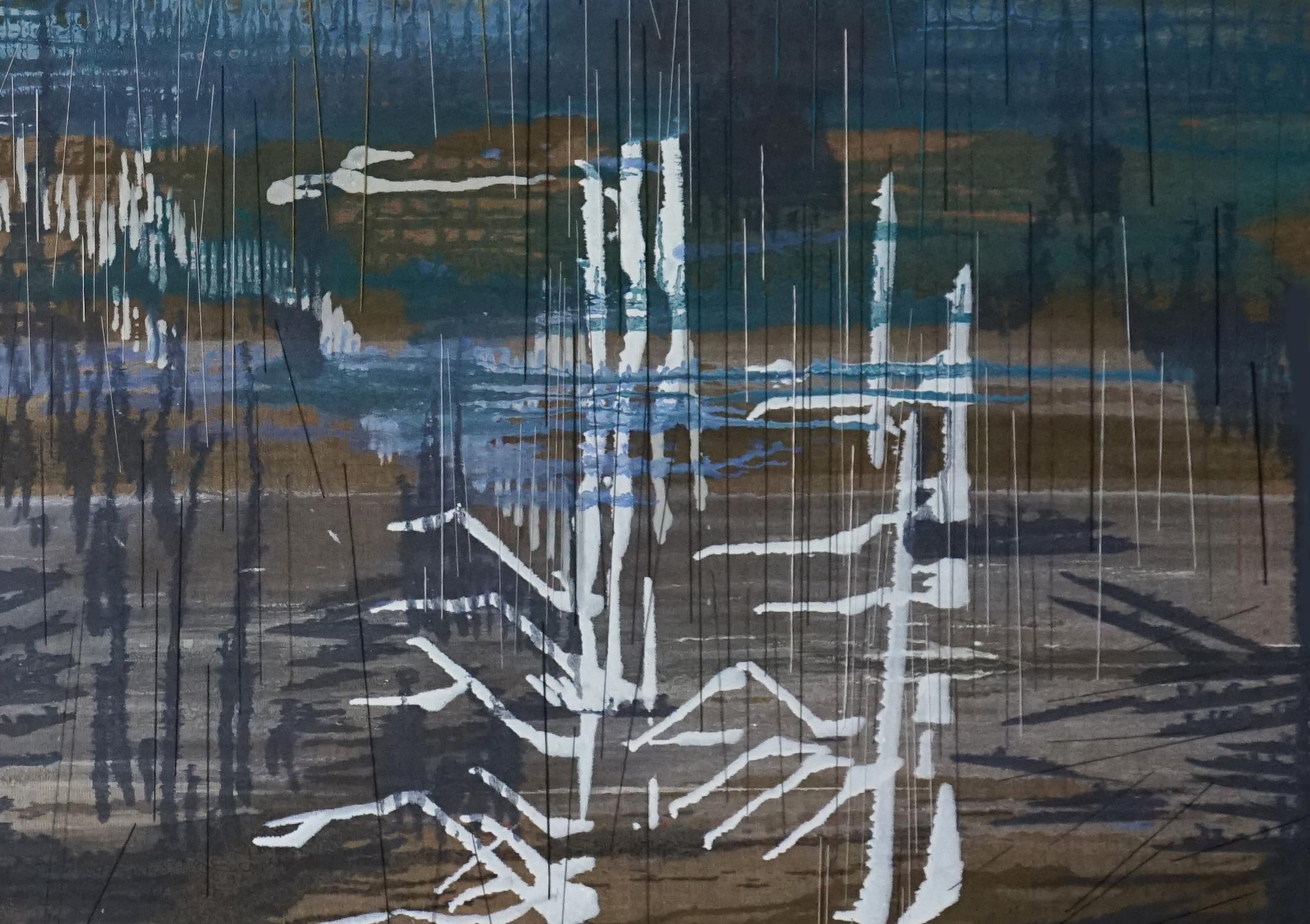 Le vent  -  Peinture à l'huile contemporaine sur la nature, plantes abstraites et eau - Painting de Aleksandra Batura