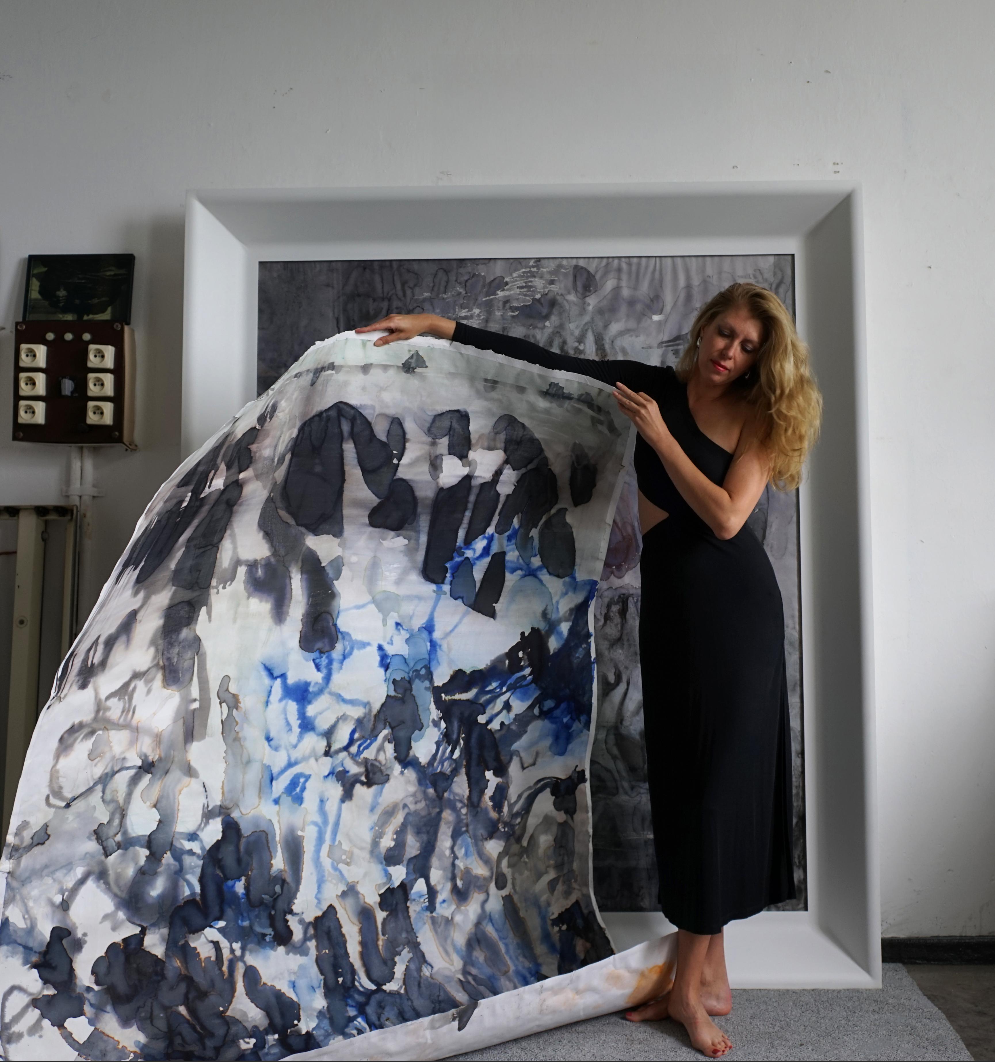 Untitled 2 -  Contemporary Abstract Large Format Painting - Gray Figurative Painting by Aleksandra Batura