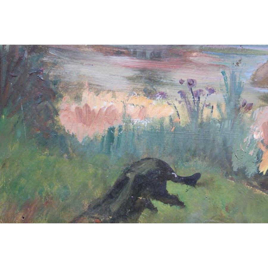 Detrás del granero. 1950s. Óleo sobre cartón. 42,5x49,5 cm - Painting Impresionista de Aleksandra Belcova