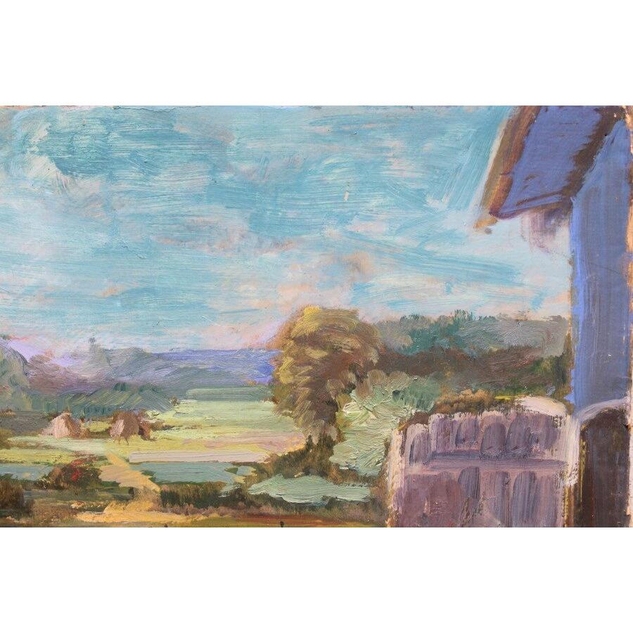 Detrás del granero. 1950s. Óleo sobre cartón. 42,5x49,5 cm en venta 2