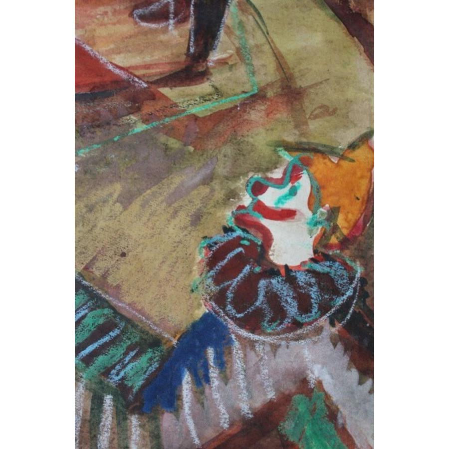 Circo. 1971, papel, técnica mixta, 27,5x39,5 cm - Figurative Painting Gris de Aleksandra Belcova