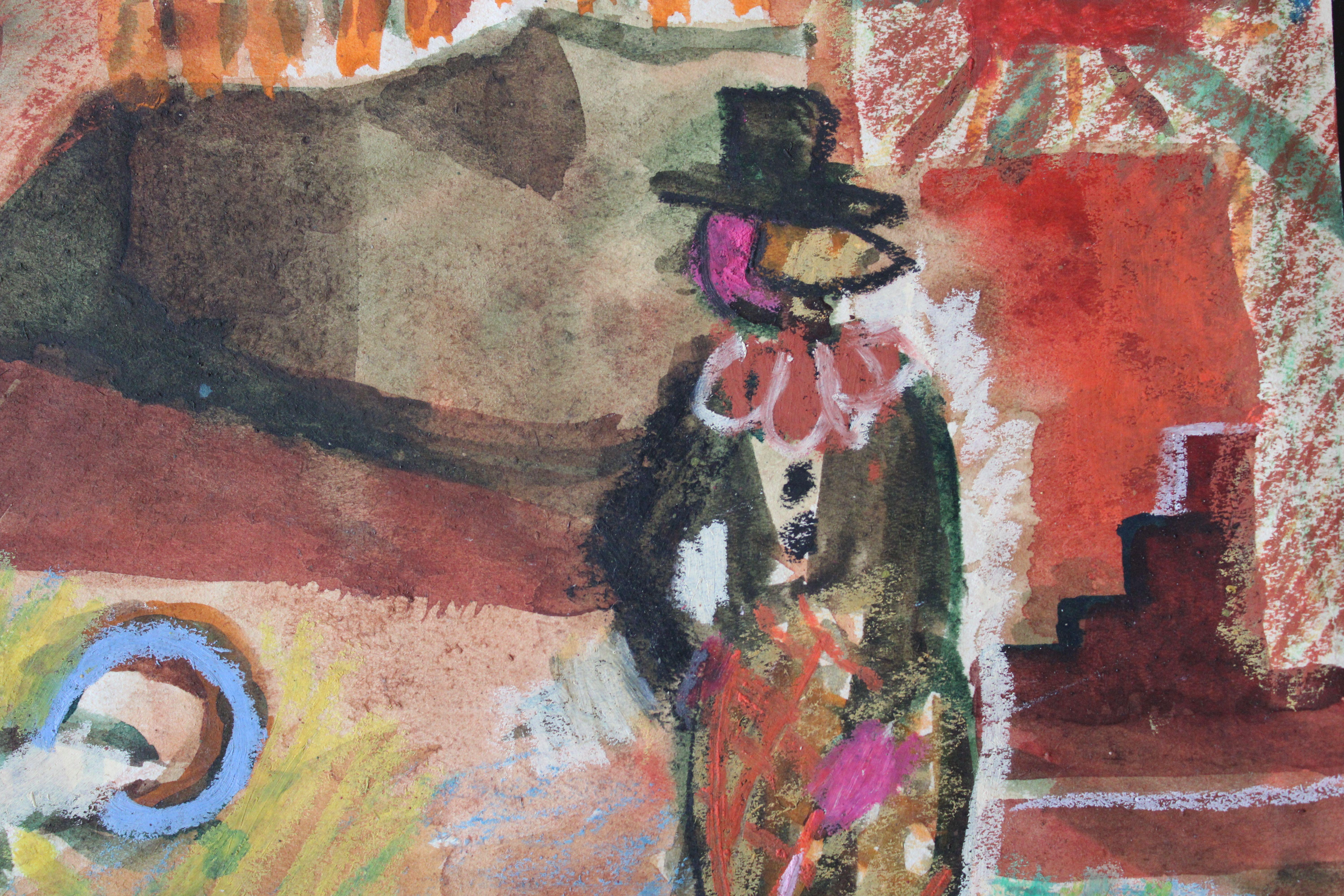 Clowning. 1971. paper, watercolor, pastel, 28x38.5 cm - Painting by Aleksandra Belcova