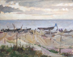 Fishery kolkhoz „Fishermen's Future“ 1958, Öl auf Karton, 33x43.3 cm