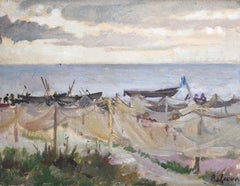 Le kolkhoze de la pêche "Fishermen's Future" (L'avenir des pêcheurs)  1958, huile sur carton, 33 x 34,3 cm