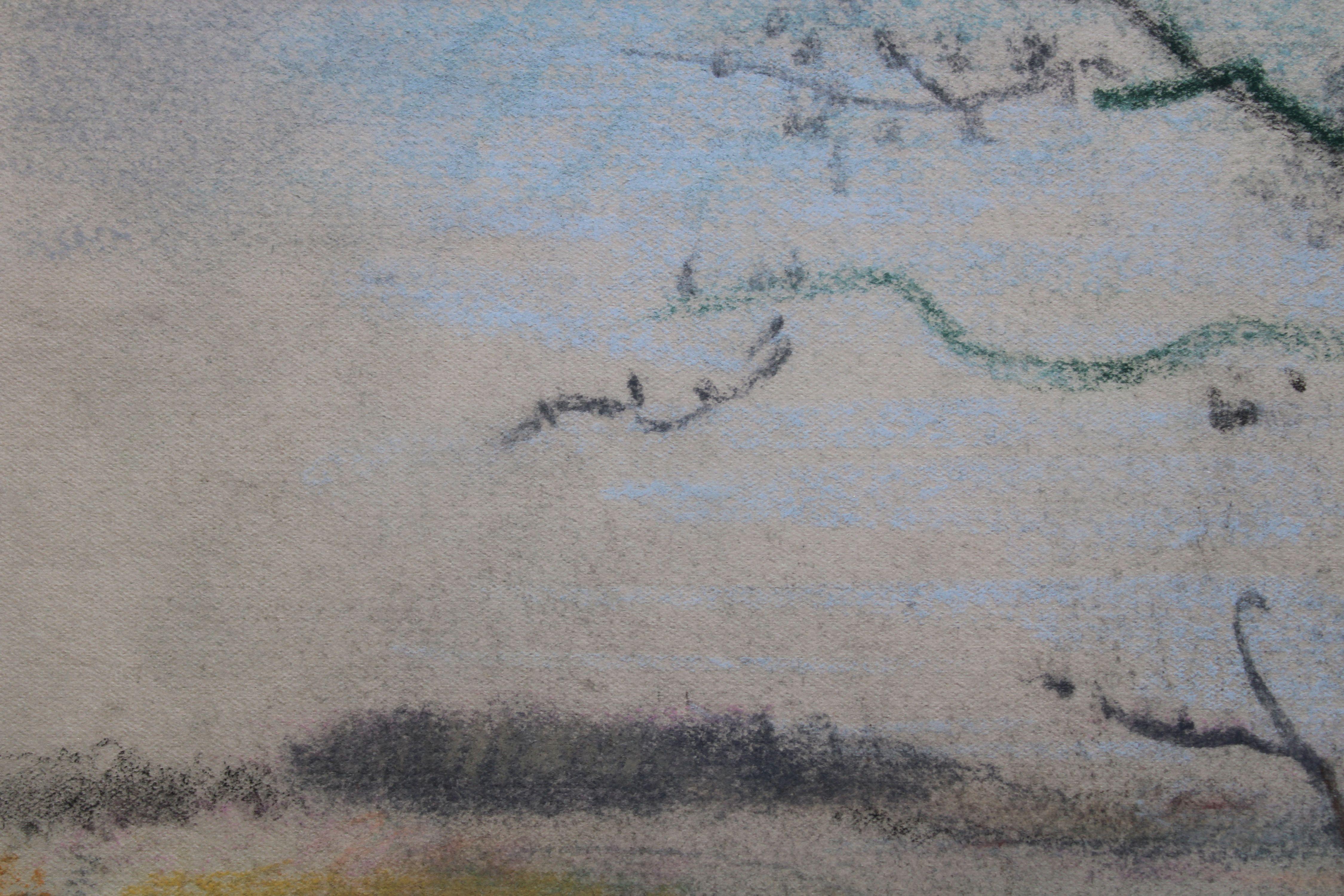 Flooded river

1950s. Paper, pastel. 26,5x35,5 cm

The medium used for this artwork is pastel on paper, offering a soft and powdery texture that can effectively convey the atmospheric and natural elements of the subject. The flooding of a river can