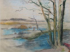 Rivière en crue  1950s. Papier, pastel. 26,5x35,5 cm