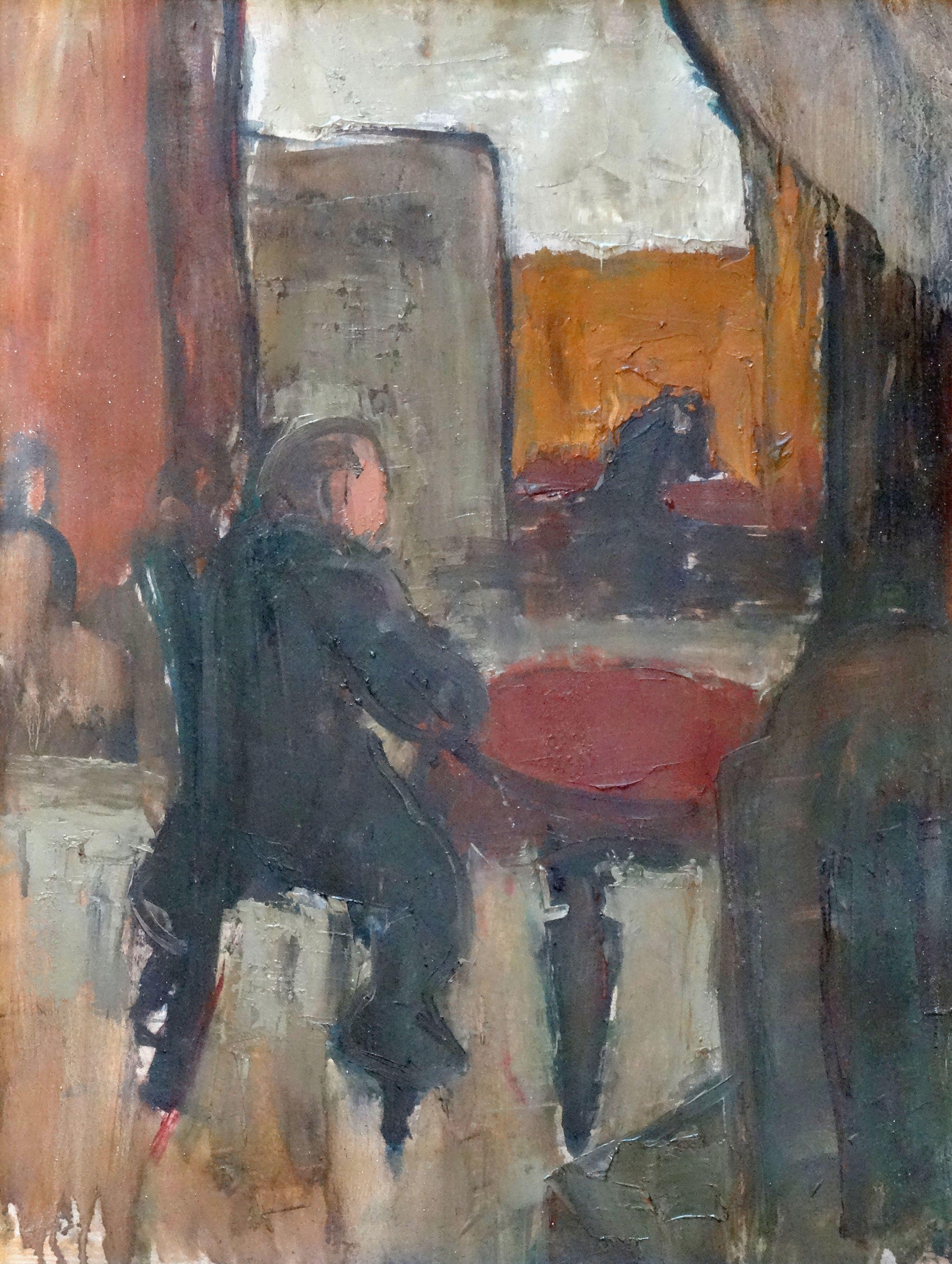 Landscape Painting di Aleksandra Belcova - In Cafè  Anni '20, olio su cartone, 60x45 cm/ Case di pescatori  Anni '30, Bilaterale