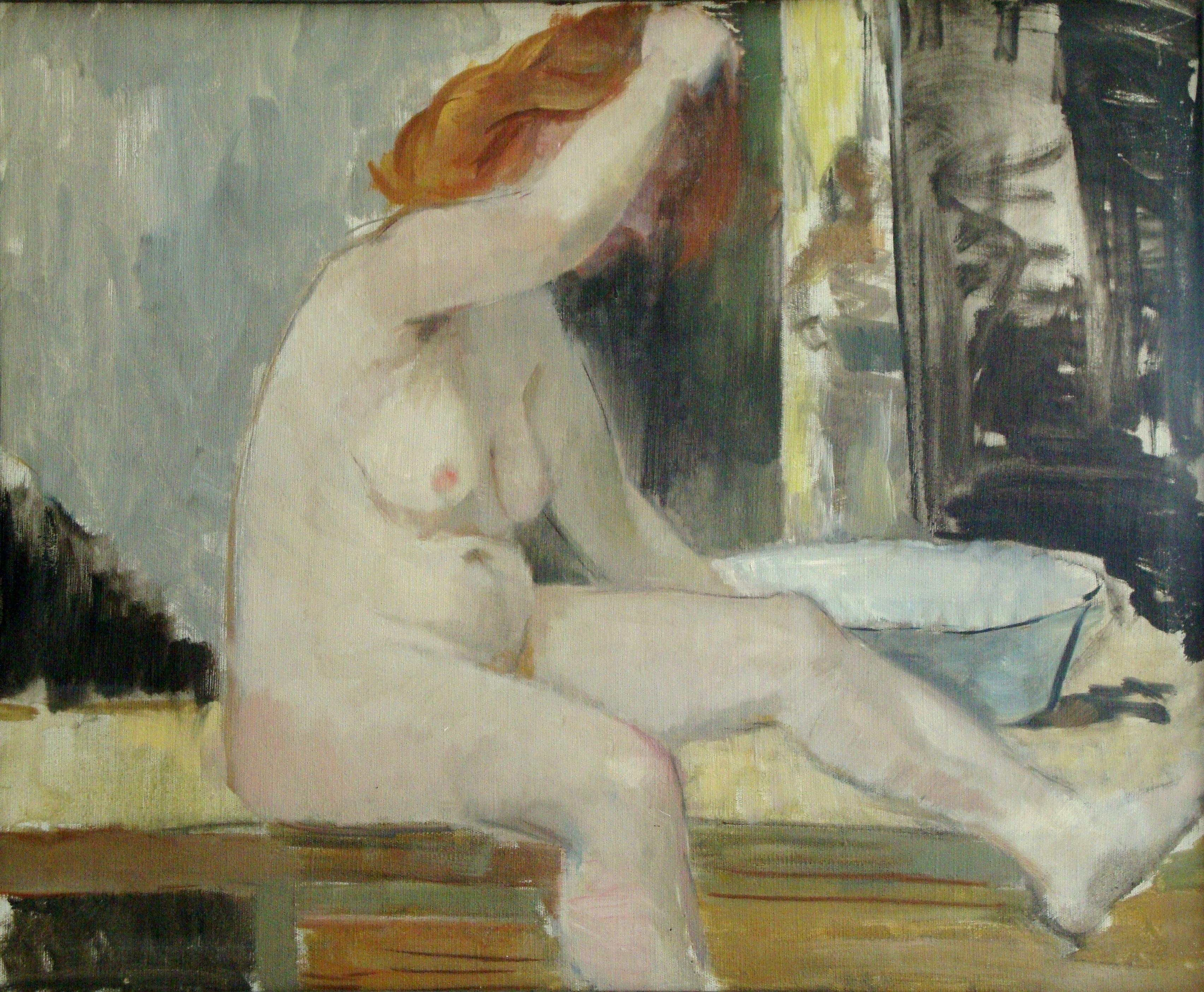 Aleksandra Belcova Figurative Painting - Nude  1960s. Oil on canvas. 60x73 cm