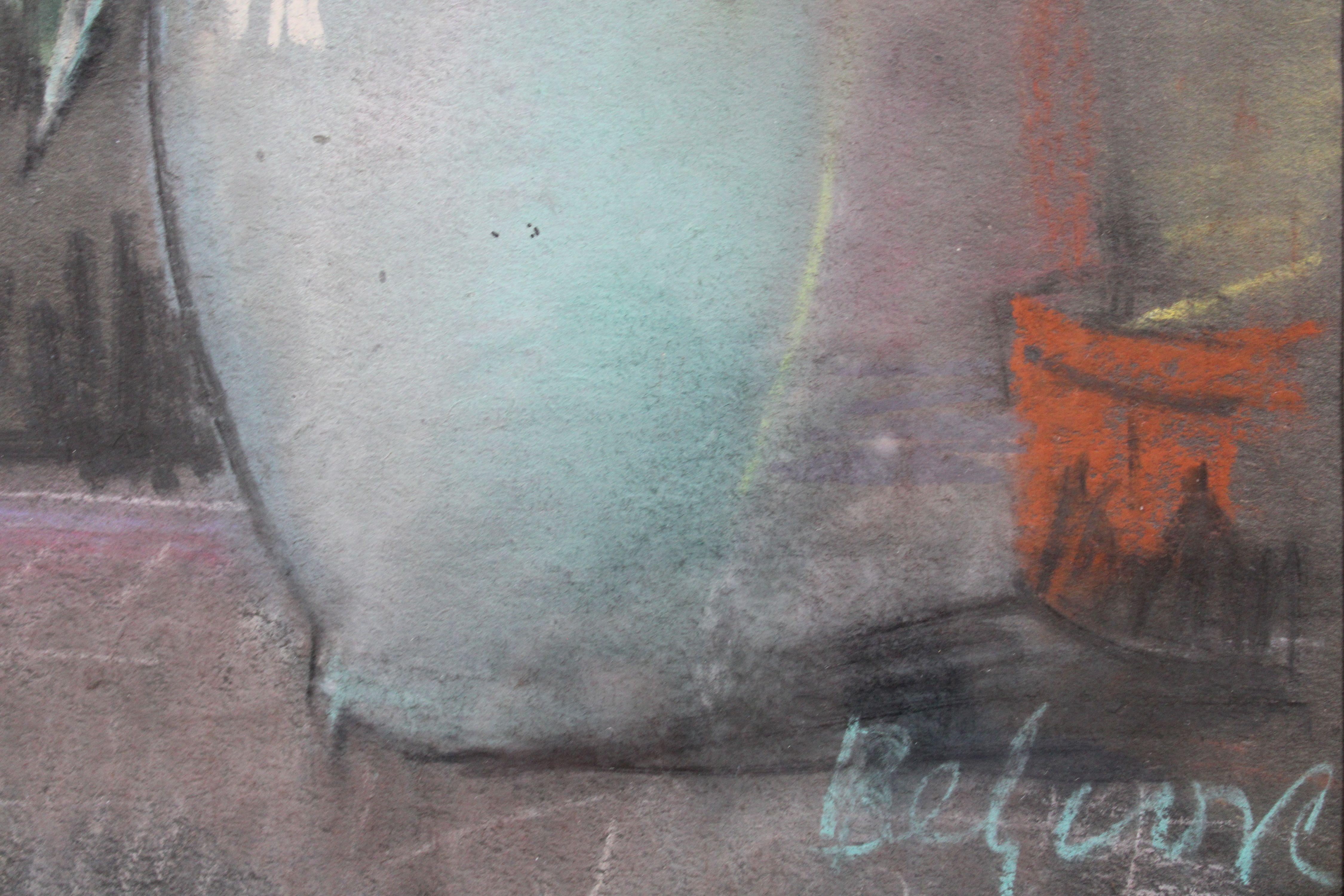 White lilac  1960s.Pastel on paper. 59x49.5 cm - Painting by Aleksandra Belcova