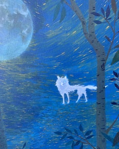 Caniis Lupus - Pittura ad olio figurativa contemporanea d'atmosfera, realismo magico