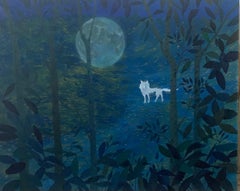 Caniis Lupus - Contemporary Figurative Atmospheric Oil Painting, Magical Realism