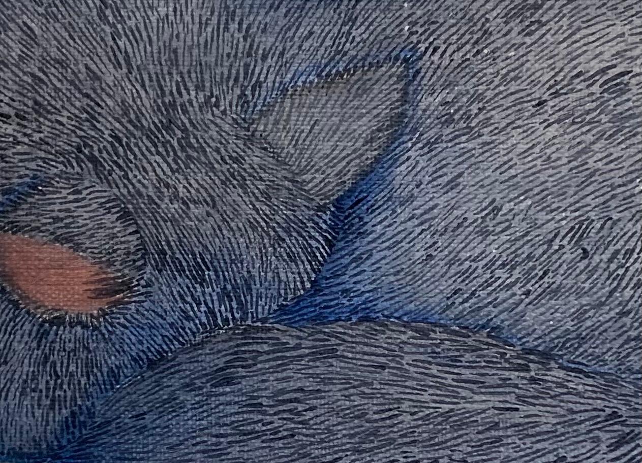 De la rêverie d'Eerie  Silver Fox -  Peinture à l'huile - Animaux figuratifs, réalisme magique - Contemporain Painting par Aleksandra Bujnowska