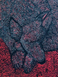 Hunting Hunter 3 (Sleeping Wolf) - Animals Oil Painting, Magical Realism, Nature