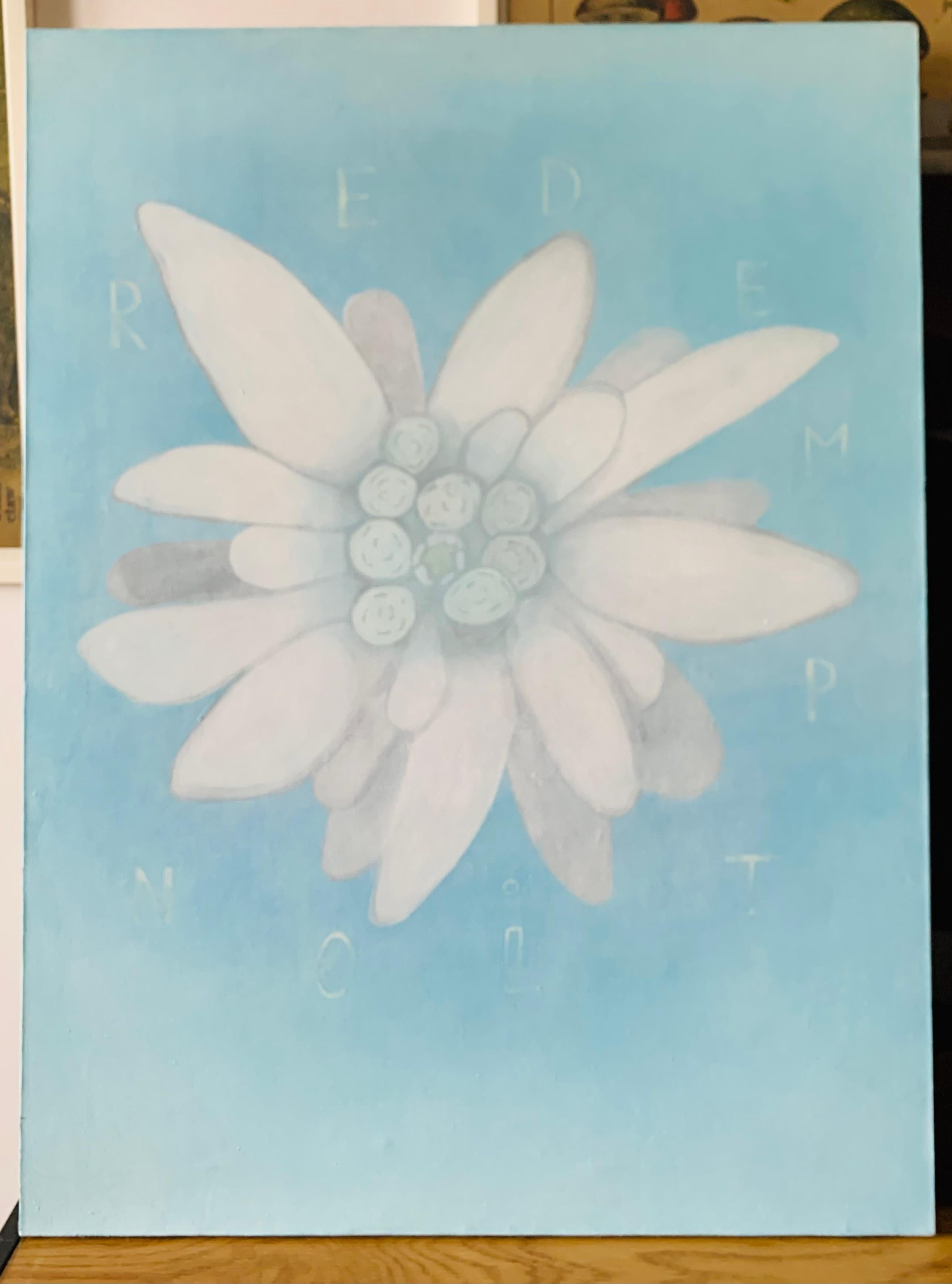 LIKE EDELWEISS - Pittura a olio contemporanea con fiori, colori pastello tenui - Painting Contemporaneo di Aleksandra Bujnowska