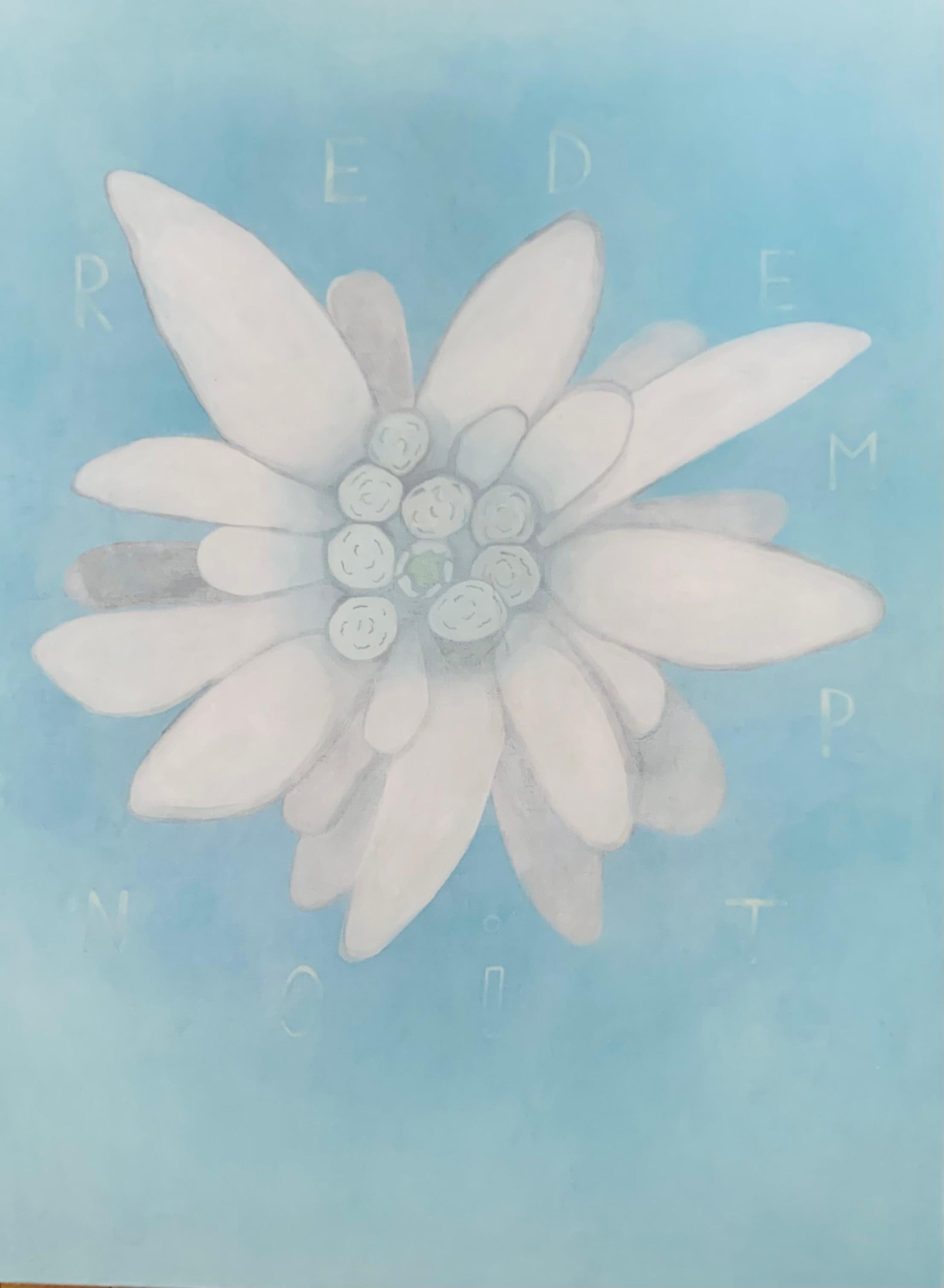 Aleksandra Bujnowska Abstract Painting - LIKE EDELWEISS - Contemporary Flower Oil Painting, Soft Pastel Colors