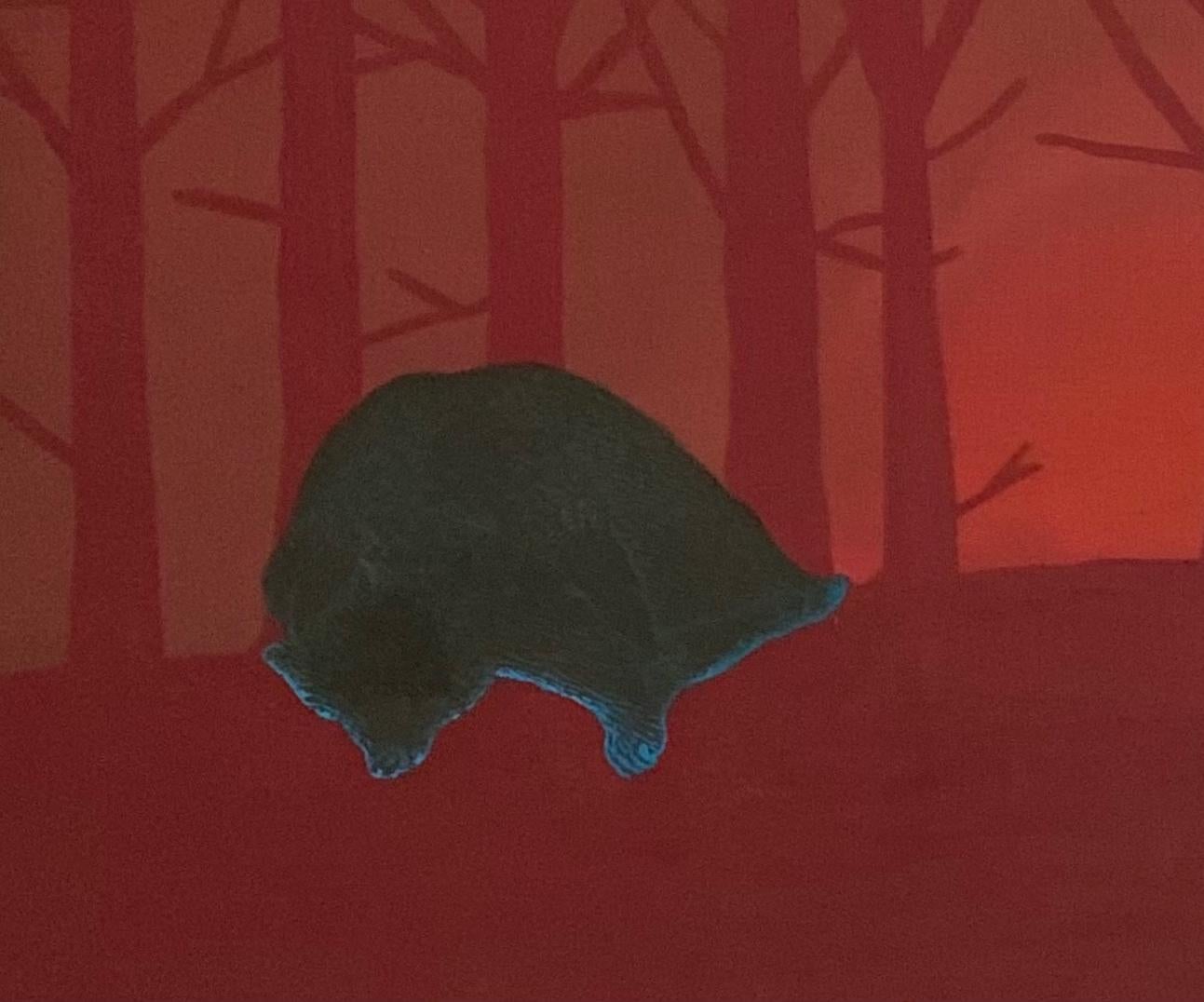 Morning Hour (ours endormi) - Peinture à l'huile - Animaux figuratifs, réalisme magique - Painting de Aleksandra Bujnowska