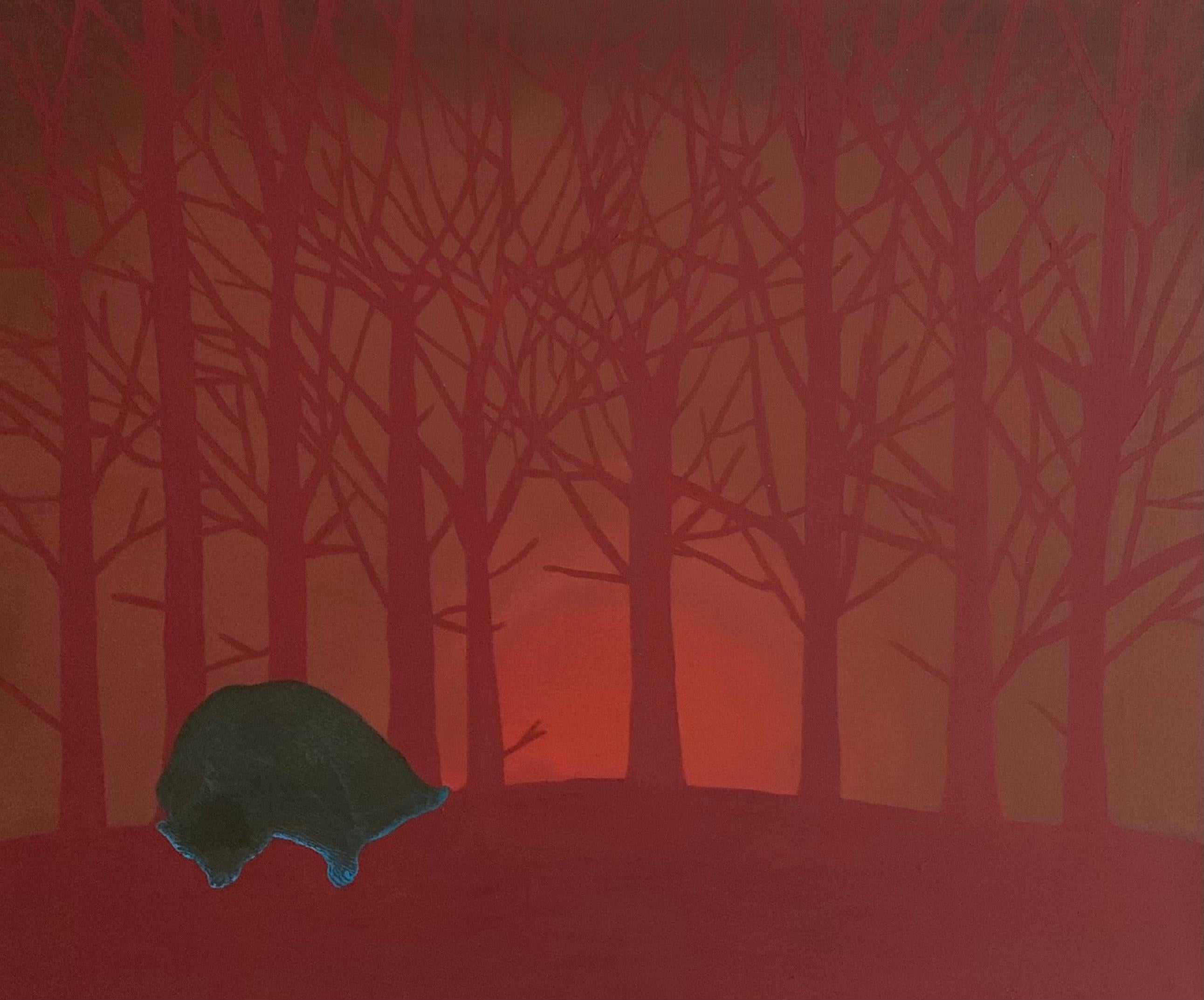 Ora del mattino (Orso che dorme) - Pittura ad olio di animali figurativi, realismo magico