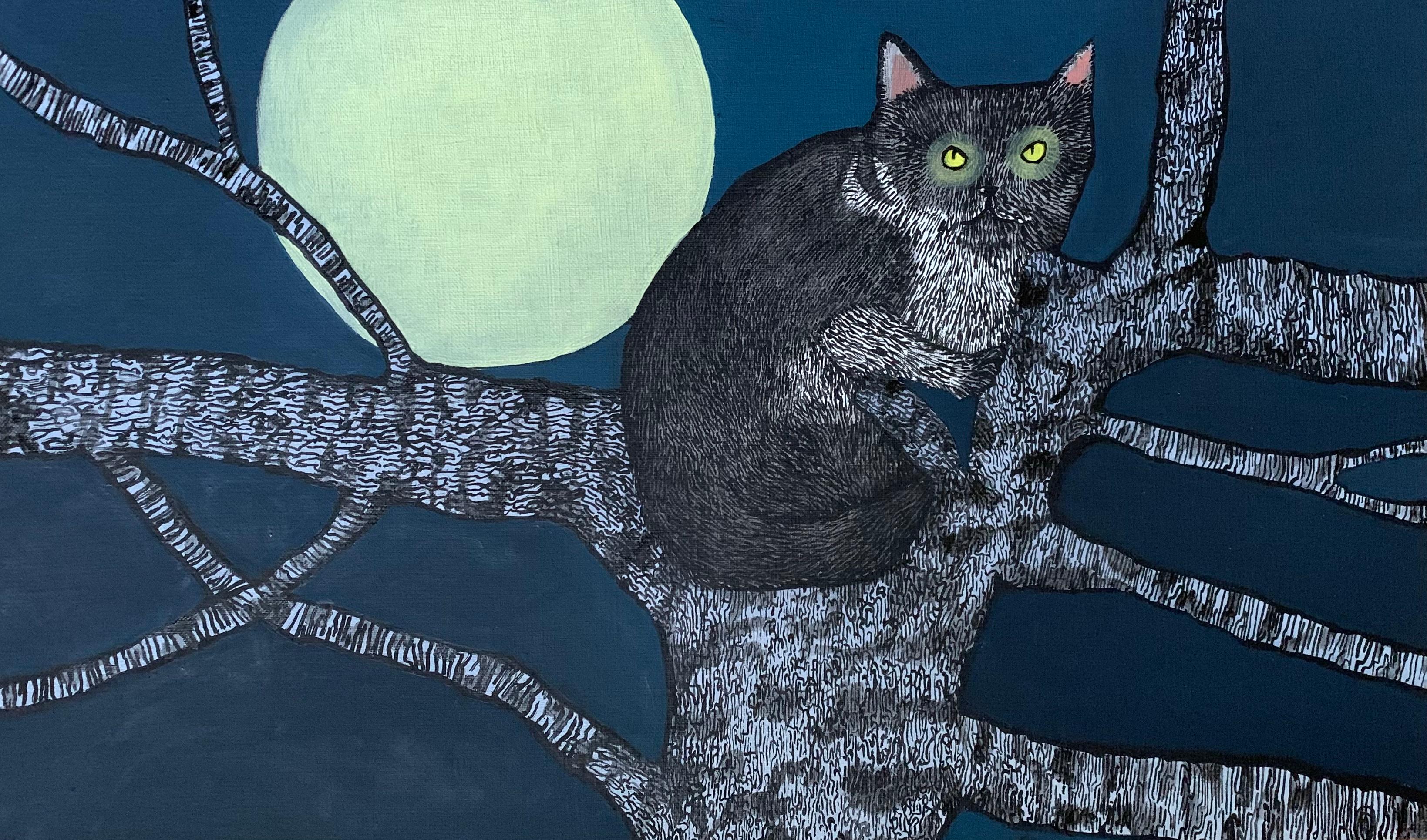 Night Stalker - Pittura ad olio di animali figurativi contemporanei, realismo magico