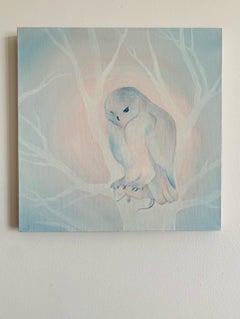 One Owl One Mouse -  Figurative Animal Oil Painting, Magical Realism