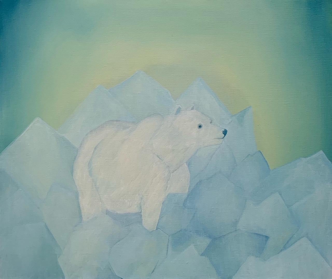 One Polar Bear -  Figurative Animal Oil Painting, Magical Realism For Sale 3