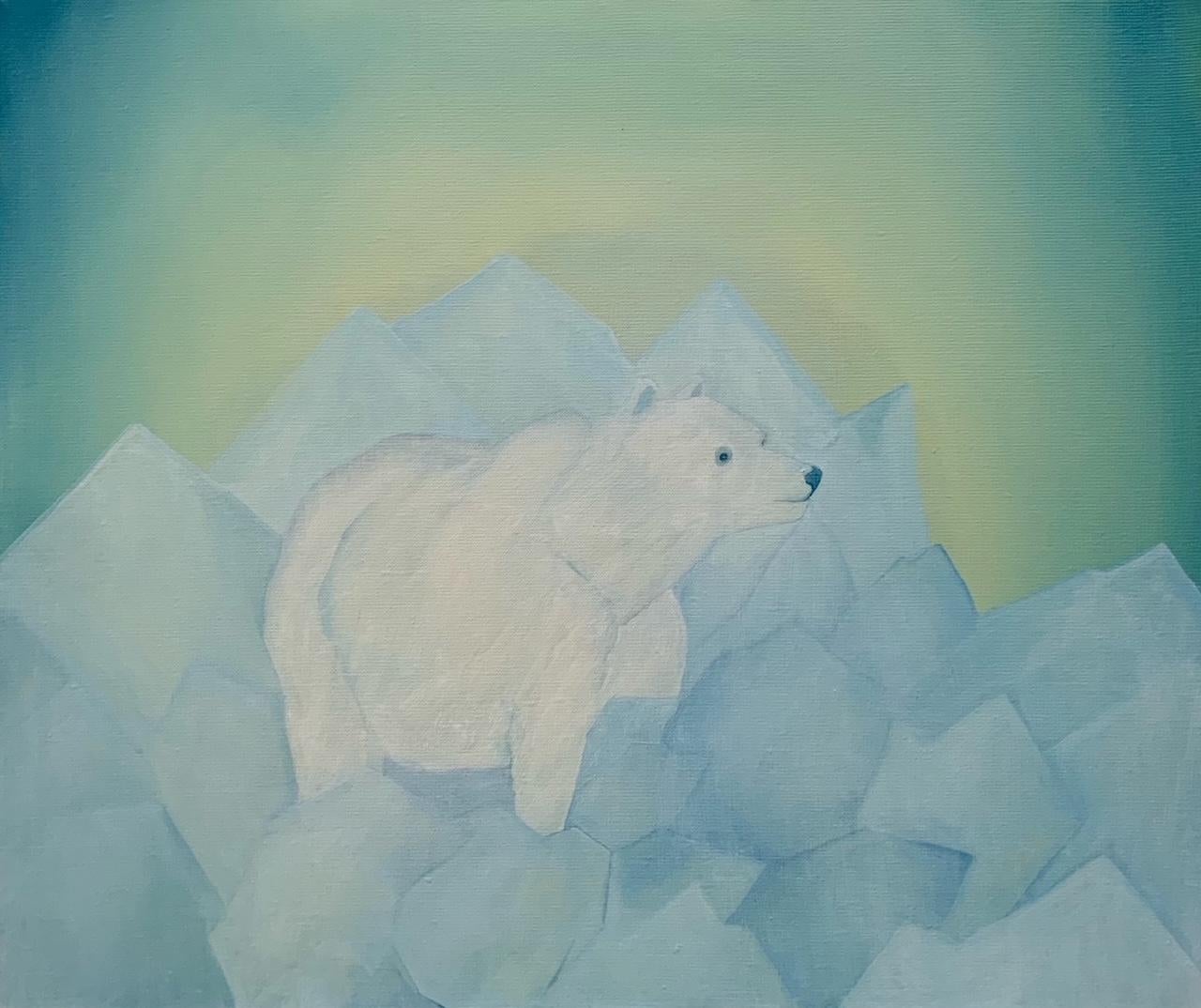 Un orso polare  Pittura ad olio di animali figurativi, realismo magico