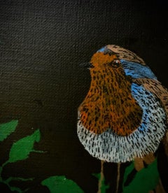 Petirrojo - Pintura al óleo contemporánea figurativa de animales, realismo mágico, pájaro