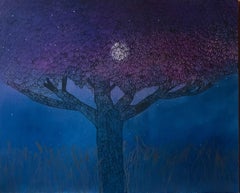 The Chestnut And The Moon - Contemporary Figurative Nature Oil Painting, Trees