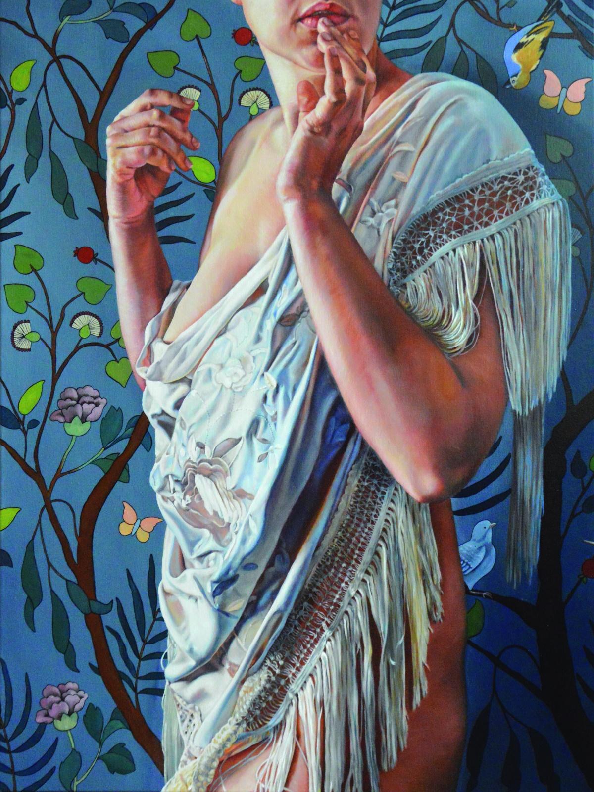 Coucou I - Jeune art polonais, réalisme, peinture à l'huile photoréaliste, femme