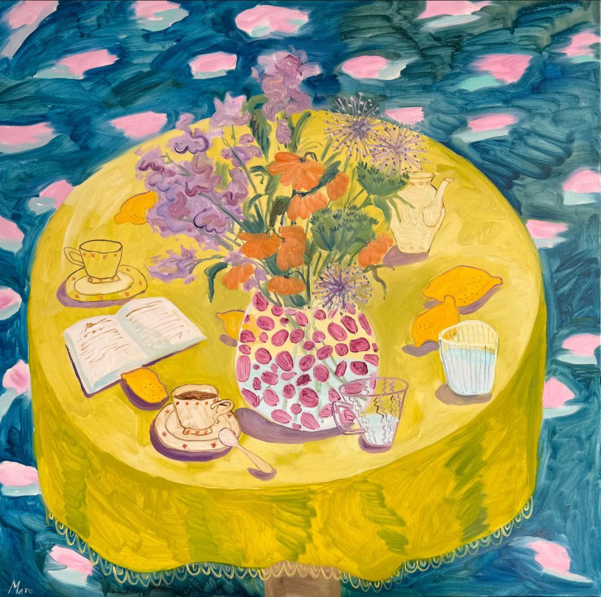 A cup of coffee, 100x100cm, acrylic on canvas - Painting by Aleksandra Mato